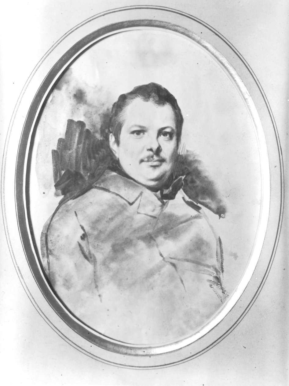 Portret Honore de Balzac (1799-1850) c.1820 (tusz i pranie na papierze) autorstwa Louis Boulanger