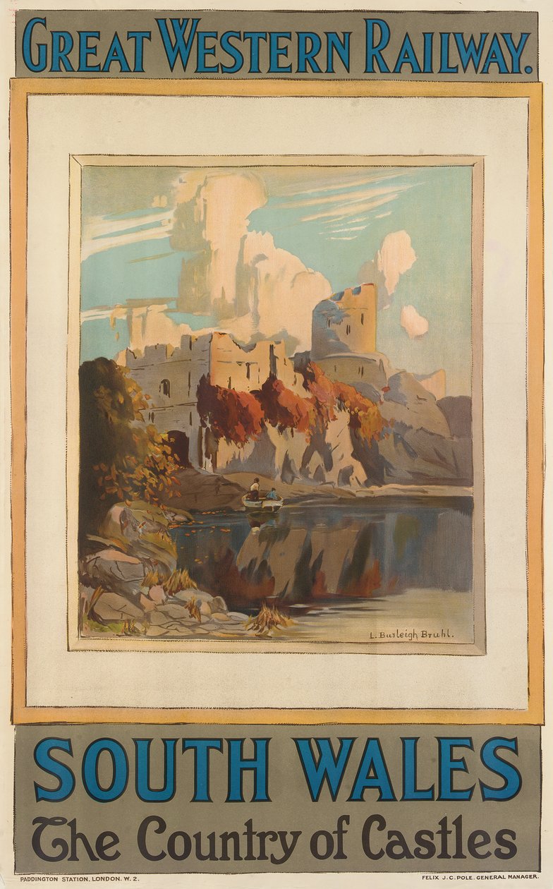 „South Wales”, plakat reklamujący Great Western Railway (kolor lito) autorstwa Louis Burleigh Bruhl