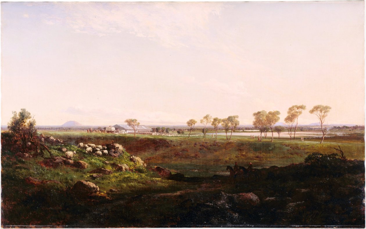 Szopka z wełną Mount Fyans Szopka z wełną w pobliżu Camperdown, 1869 autorstwa Louis Buvelot
