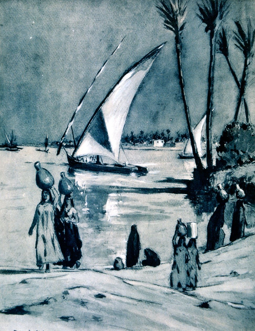Niosąc wodę z Nilu, Kair, Egipt, 1928 autorstwa Louis Cabanes