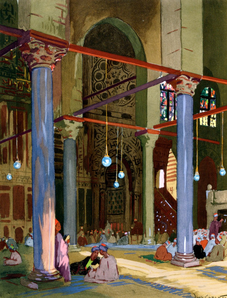 Wnętrze meczetu al-Muayyad, Kair, Egipt, 1928 autorstwa Louis Cabanes