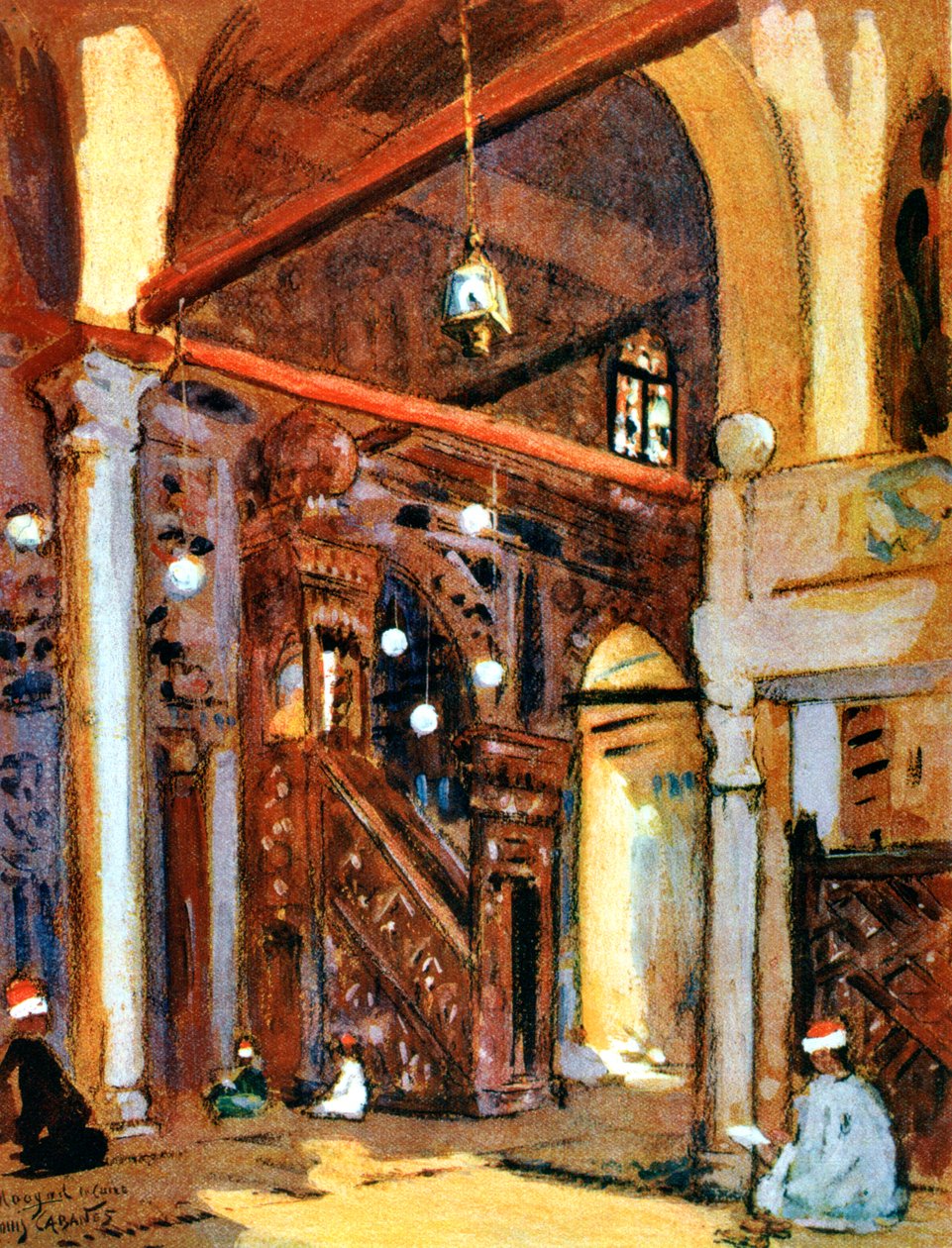 Wnętrze meczetu al-Muayyad, Kair, Egipt, 1928 autorstwa Louis Cabanes