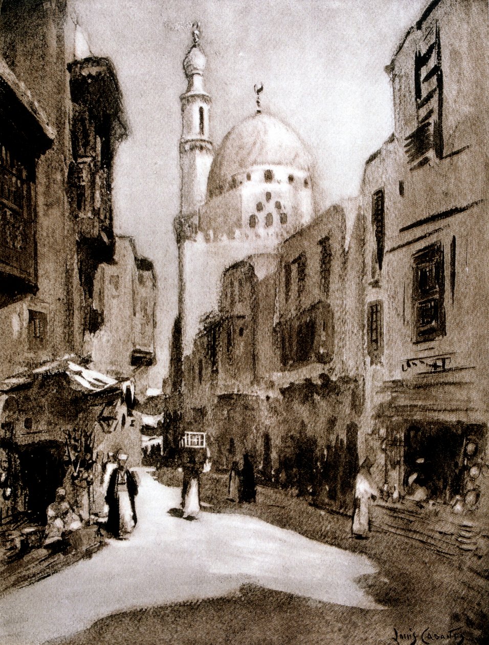 Stara ulica w słońcu, Kair, Egipt, 1928 autorstwa Louis Cabanes