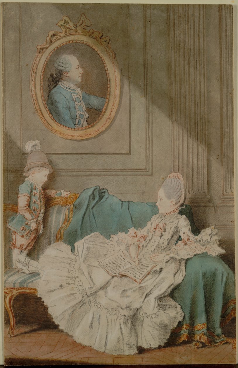 Madame Millin du Perreux i jej syn, z malowanym portretem Monsieur Jérôme-Robert Millin du Perreux autorstwa Louis Carmontelle