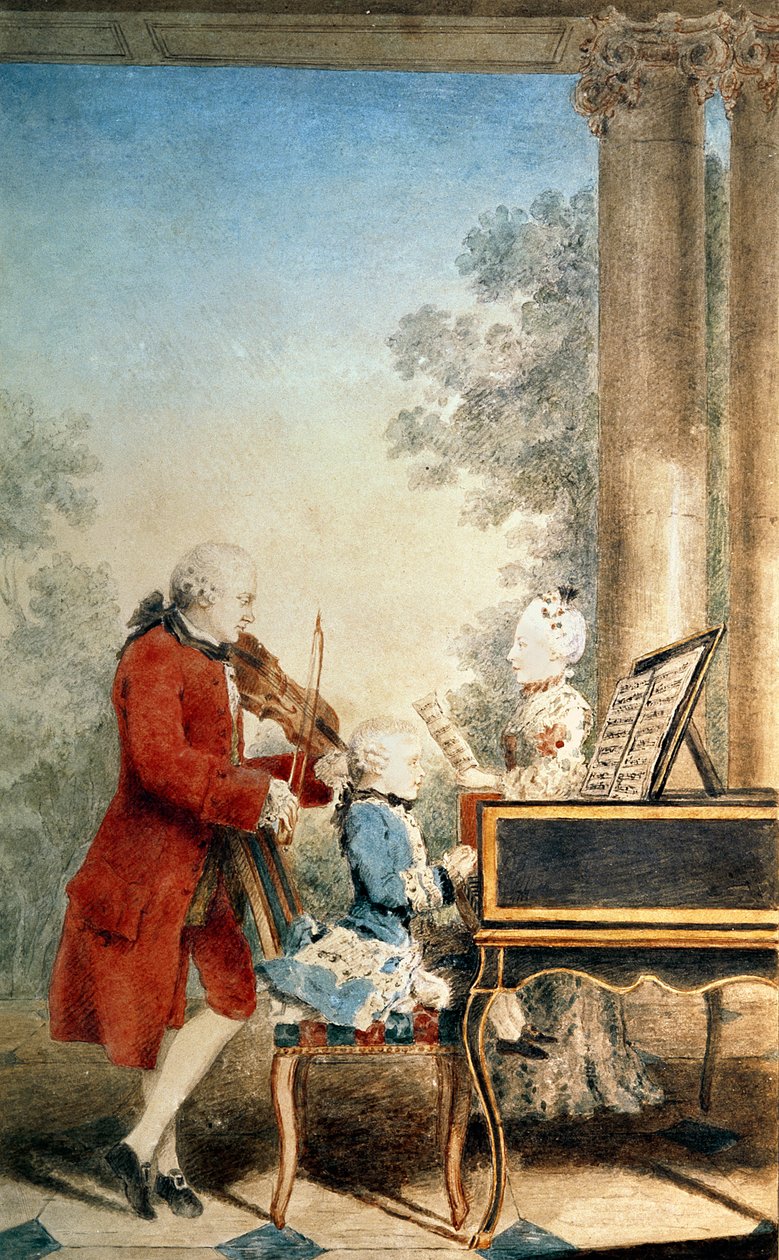 Leopold Mozart (1719-87) i jego dwoje dzieci, Wolfgang Amadeus (1756-91) i Maria-Anna, znana jako „Nannerl” (1751-1829) autorstwa Louis Carrogis Carmontelle