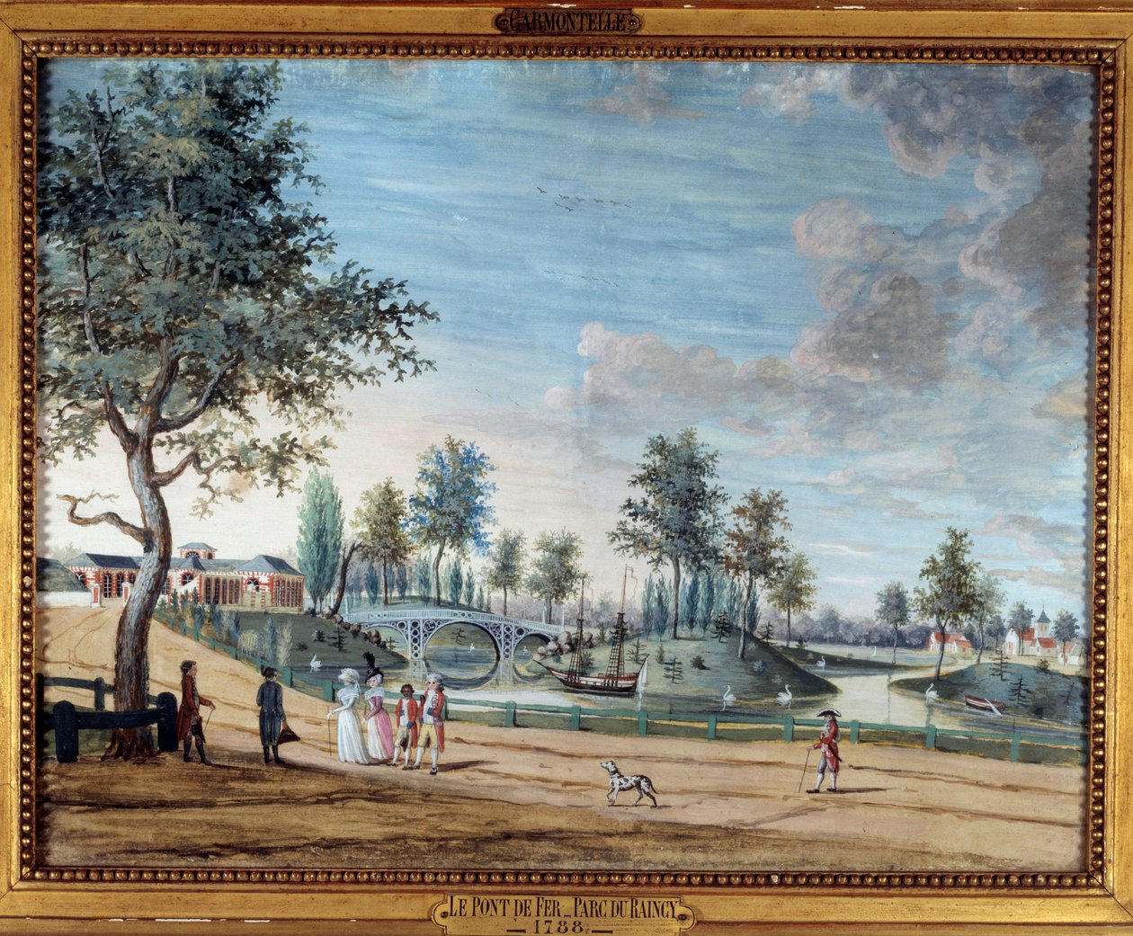 Widok na Żelazny Most w Parc du Raincy autorstwa Louis Carrogis Carmontelle