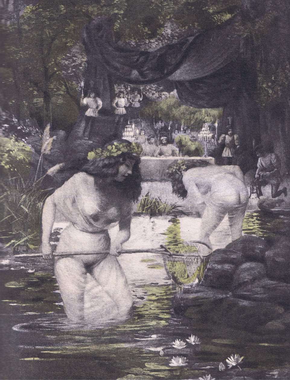 Ginerva i Isotta, ilustracja z Dekameronu z Boccaccio opublikowana przez Towarzystwo Nawarry, lata 30. (lito) autorstwa Louis Chalon