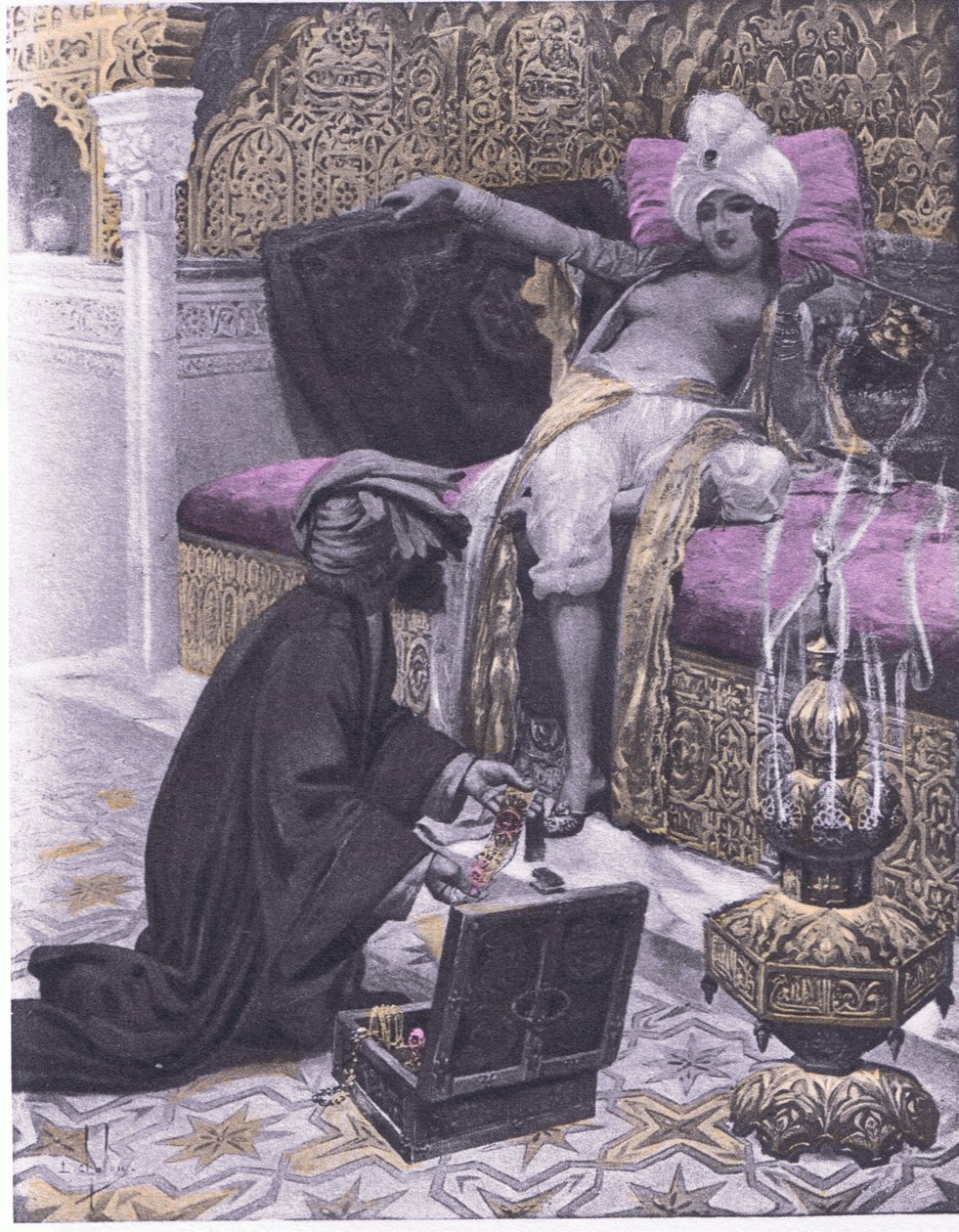 Córka króla Tunisu, ilustracja z Dekameronu Boccaccio wydana przez Towarzystwo Nawarry, lata 30. (lito) autorstwa Louis Chalon