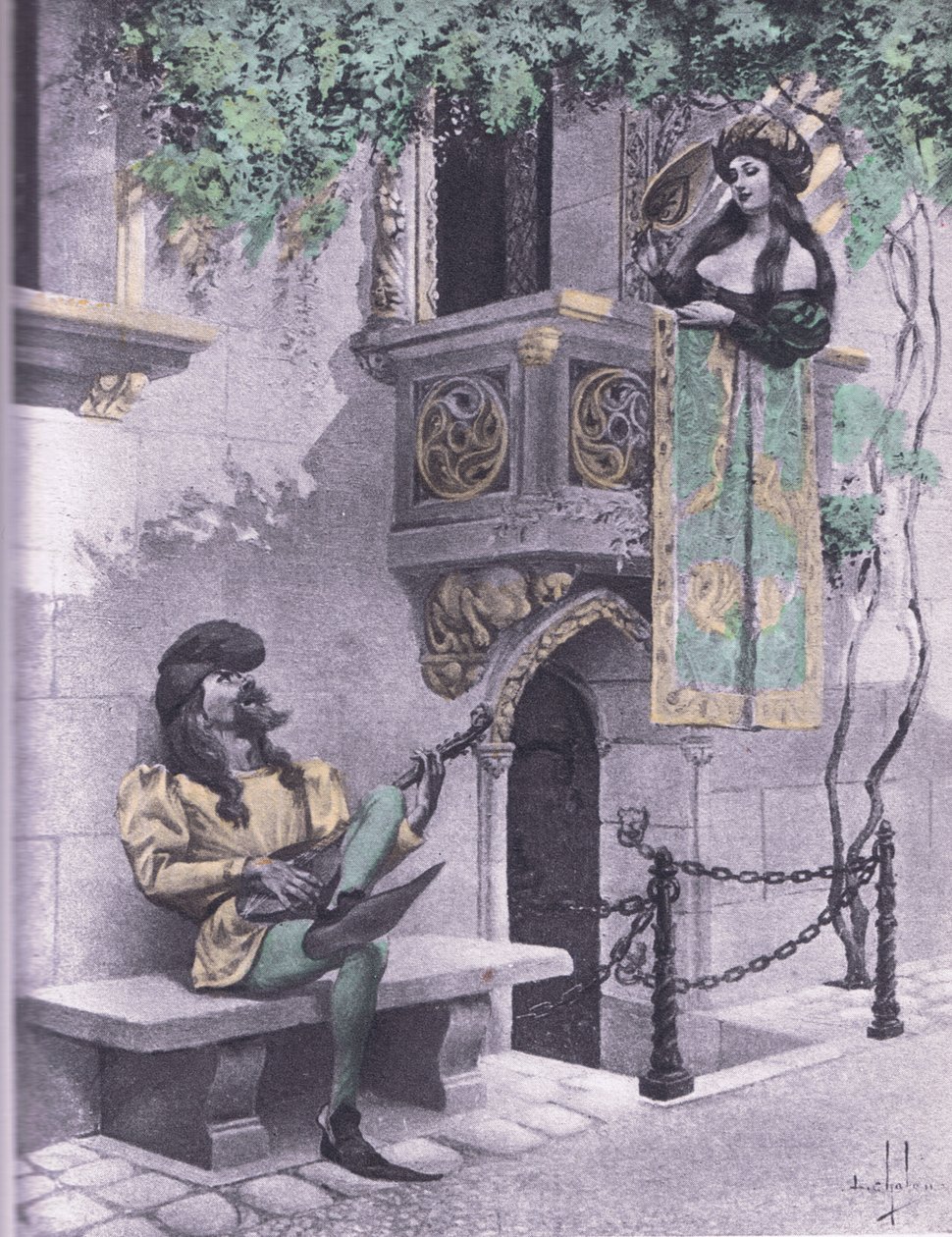 Niemądry kochanek, ilustracja z Dekameronu Boccaccio opublikowana przez Towarzystwo Nawarry, lata 30. (lito) autorstwa Louis Chalon