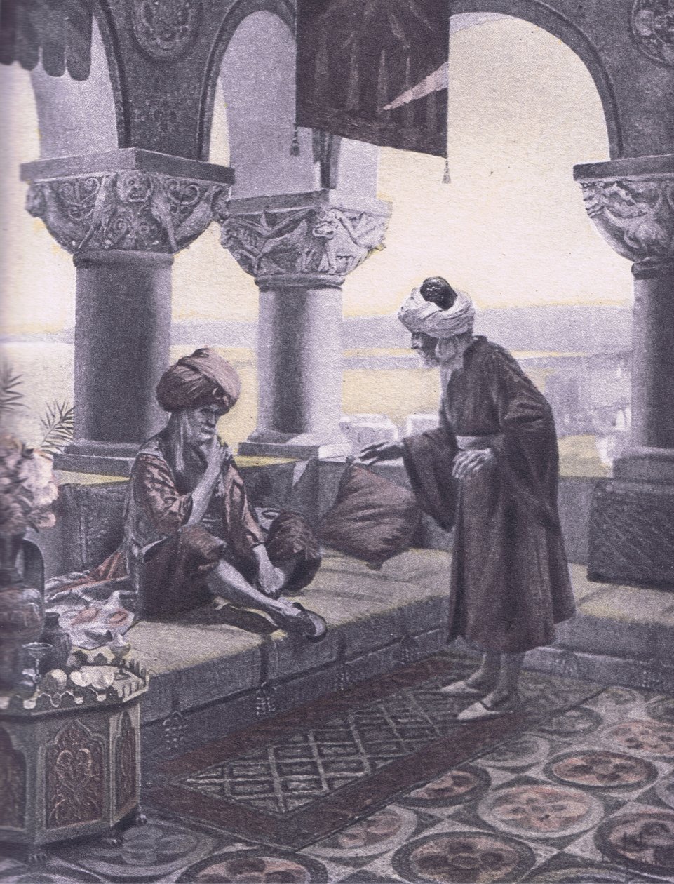 Trzy pierścienie, ilustracja z Dekameronu Boccaccio opublikowanego przez Towarzystwo Nawarry, lata 30. (lit.) autorstwa Louis Chalon