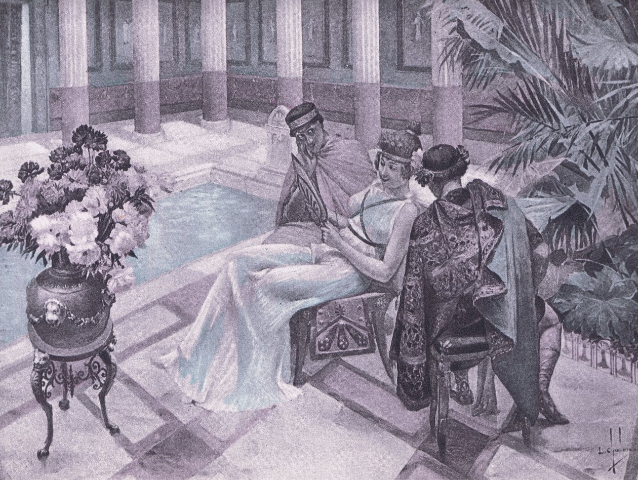 Tytus i Gisippus, ilustracja z Dekameronu Boccaccio opublikowana przez Towarzystwo Nawarry, lata 30. (lito) autorstwa Louis Chalon