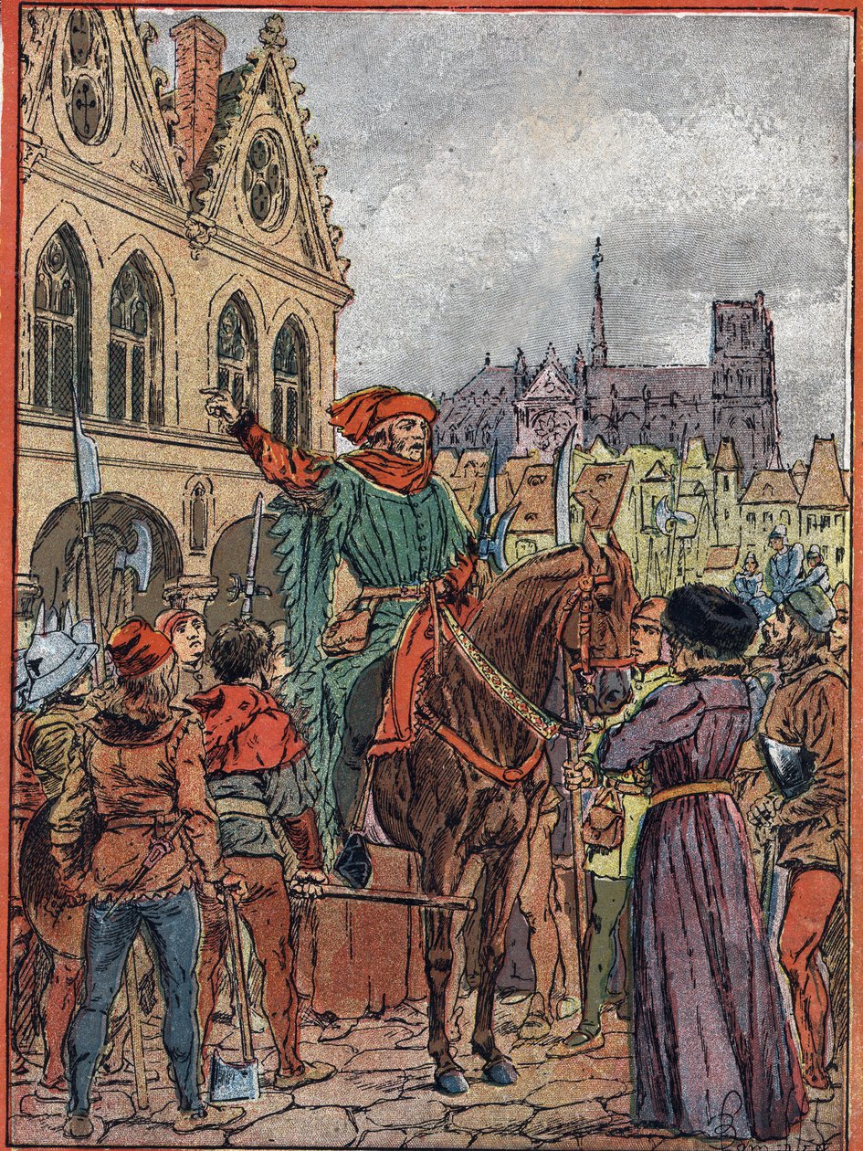 Etienne Marcel, prevot des marchands (1315-1358) nabywa Maison des Pillars na Place de Greve w lipcu 1357 (polityk Etienne Marcel, proboszcz kupców paryskich kupił tzw. Maison aux Pillars („Dom Filarów”) w imieniu t autorstwa Louis Charles Bombled