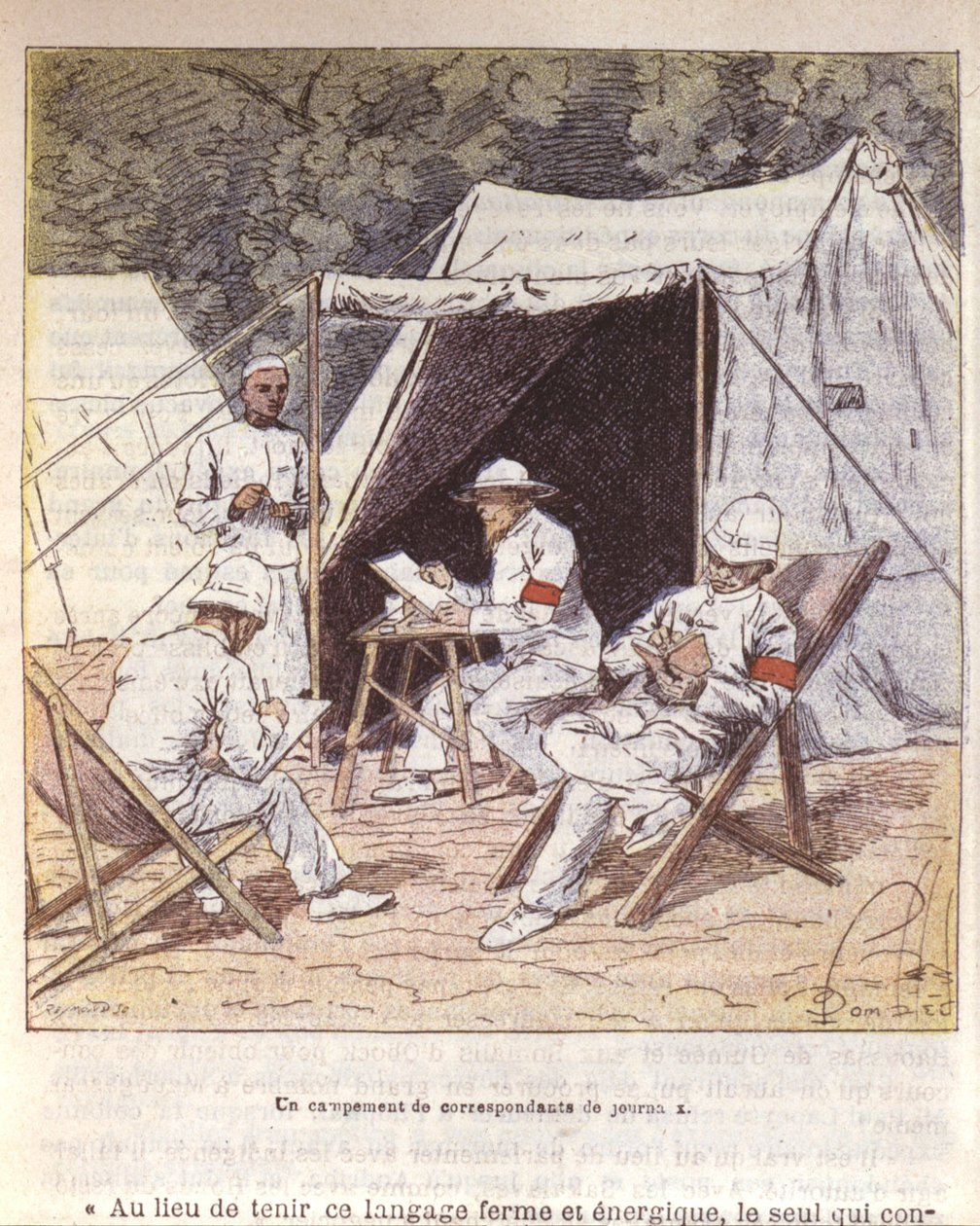 Francuscy korespondenci wojenni na Madagaskarze w czasie jego aneksji przez Francję 1895-96 (litografia kolorowa) autorstwa Louis Charles Bombled