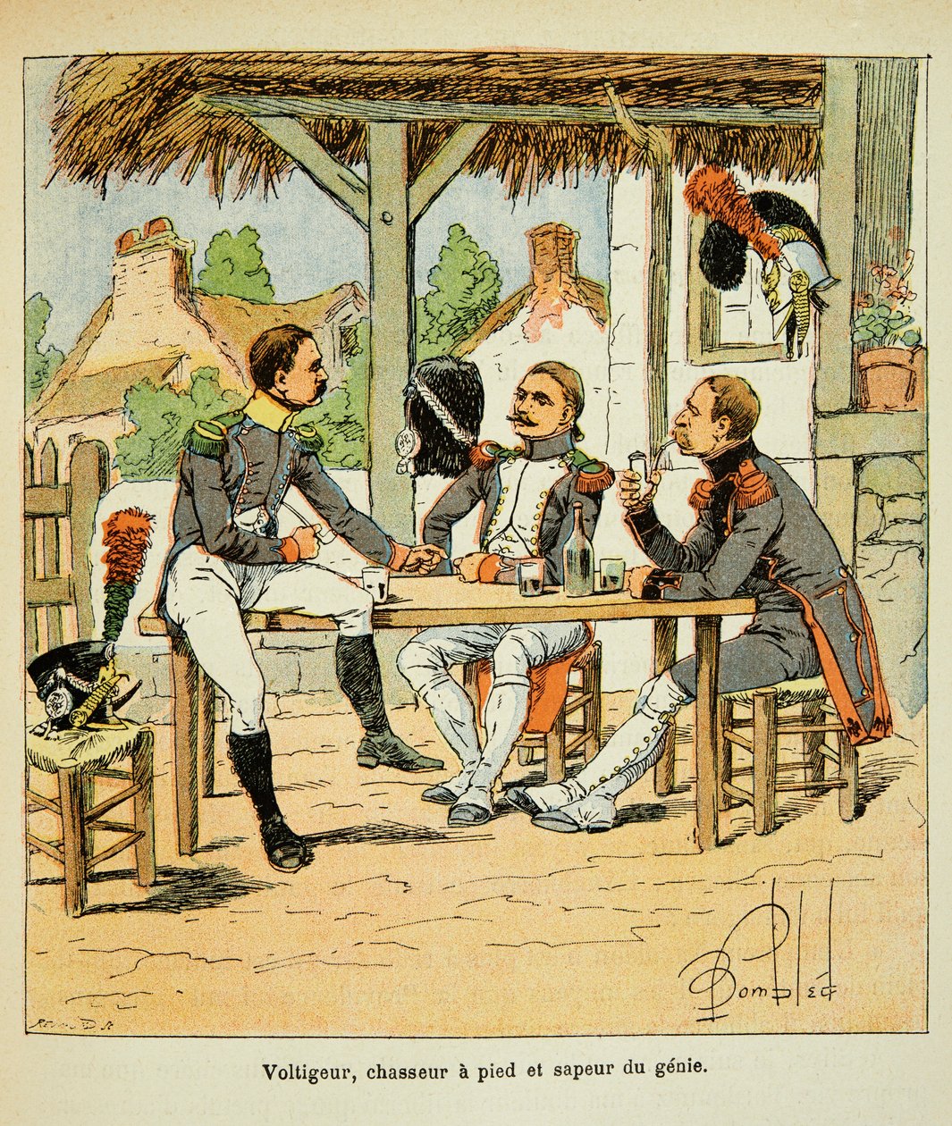 Ilustracja Bombled Louis (1862-1927) z książki „Memoriał św. Heleny” hrabiego Emmanuela de Las Cases (1766-1842): Armee Francaise: Voltigeur; myśliwy i saper dżina, kolekcja prywatna autorstwa Louis Charles Bombled