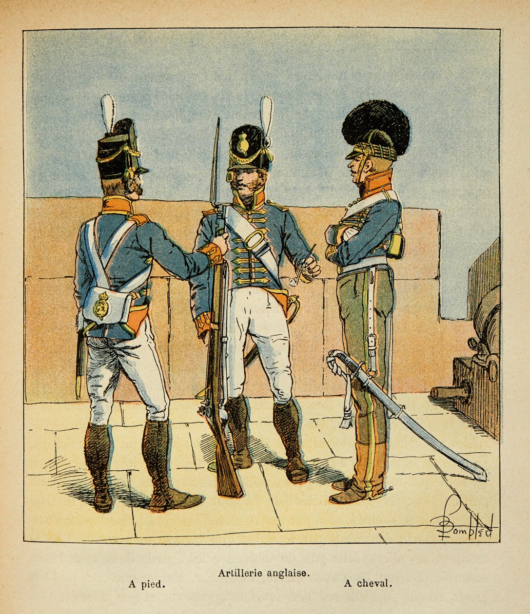 Ilustracja autorstwa Bombled Louis (1862-1927) z książki hrabiego Emmanuel de Las „Memoriał św. Heleny” (1766-1842): Artyleria angielska: pieszo; Konno, kolekcja prywatna autorstwa Louis Charles Bombled