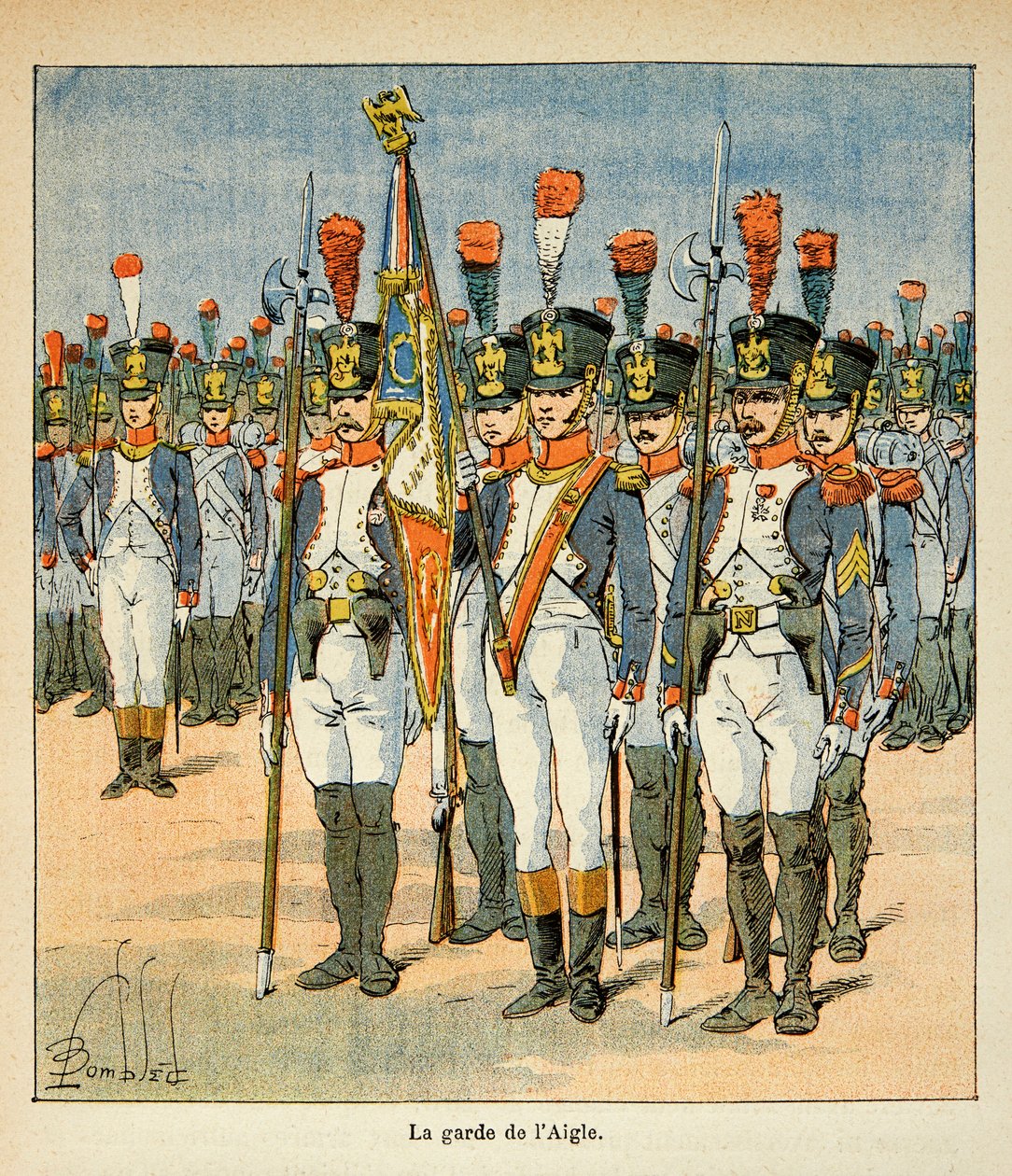 Ilustracja Bombled Louis (1862-1927) z książki „Memoriał św. Heleny” hrabiego Emmanuela de Las Cases (1766-1842): Straż Orła (stworzona przez Napoleona w celu ochrony flagi), kolekcja prywatna autorstwa Louis Charles Bombled
