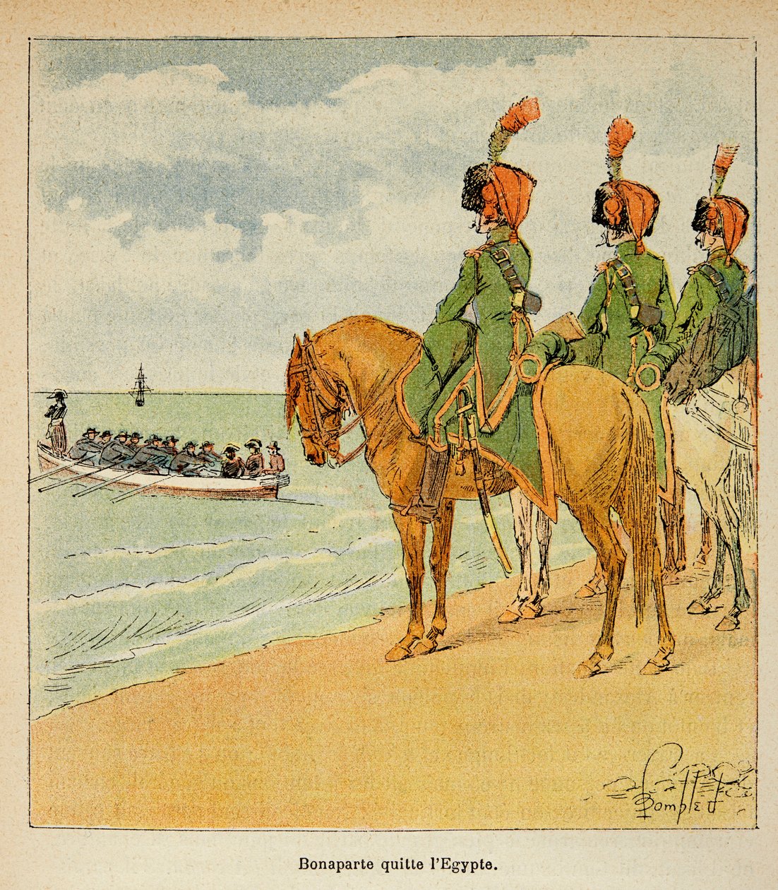 Ilustracja Bombled Louis (1862-1927) z książki „Memoriał św. Heleny” hrabiego Emmanuela de Las Cases (1766-1842): Bonaparte opuścił Egipt 23 sierpnia 1799, zbiory prywatne autorstwa Louis Charles Bombled