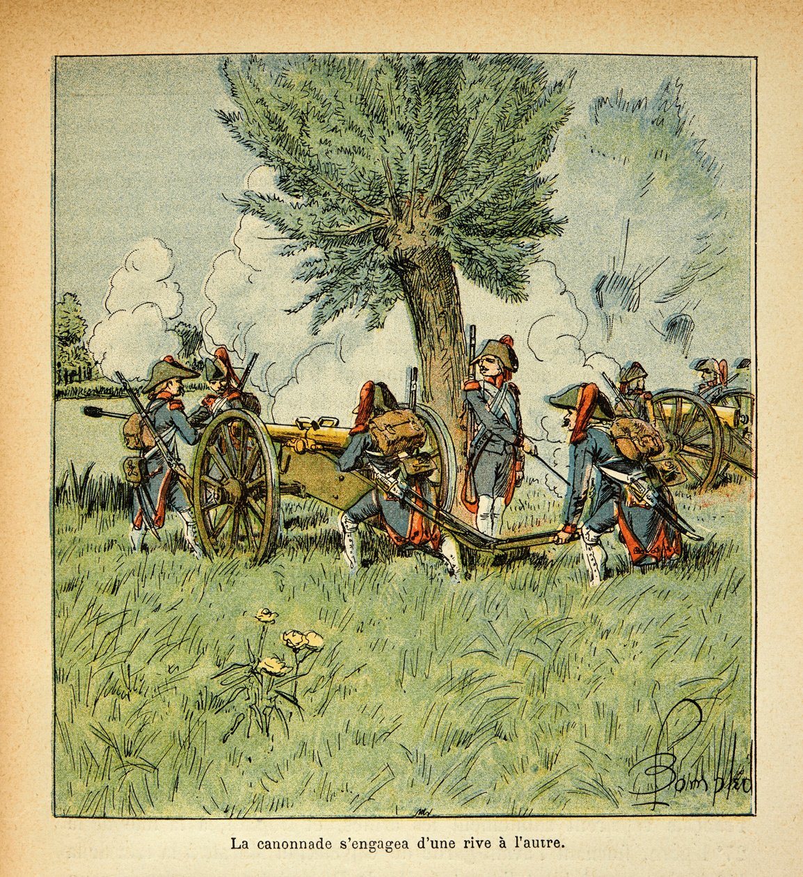 Ilustracja Bombled Louis (1862-1927) z książki „Memoriał św. Heleny” hrabiego Emmanuela de Las Cases (1766-1842): Francuska artyleria podczas kampanii włoskiej, kolekcja prywatna autorstwa Louis Charles Bombled