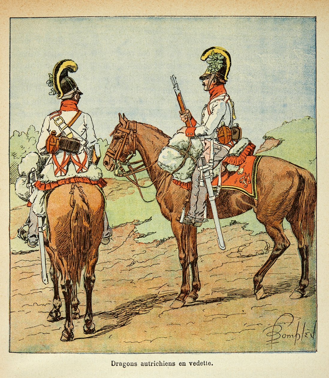 Ilustracja autorstwa Bombled Louis (1862-1927) z książki „The Memorial of Saint Helene” hrabiego Emmanuela de Las Cases (1766-1842): wyróżnione austriackie smoki, kolekcja prywatna autorstwa Louis Charles Bombled