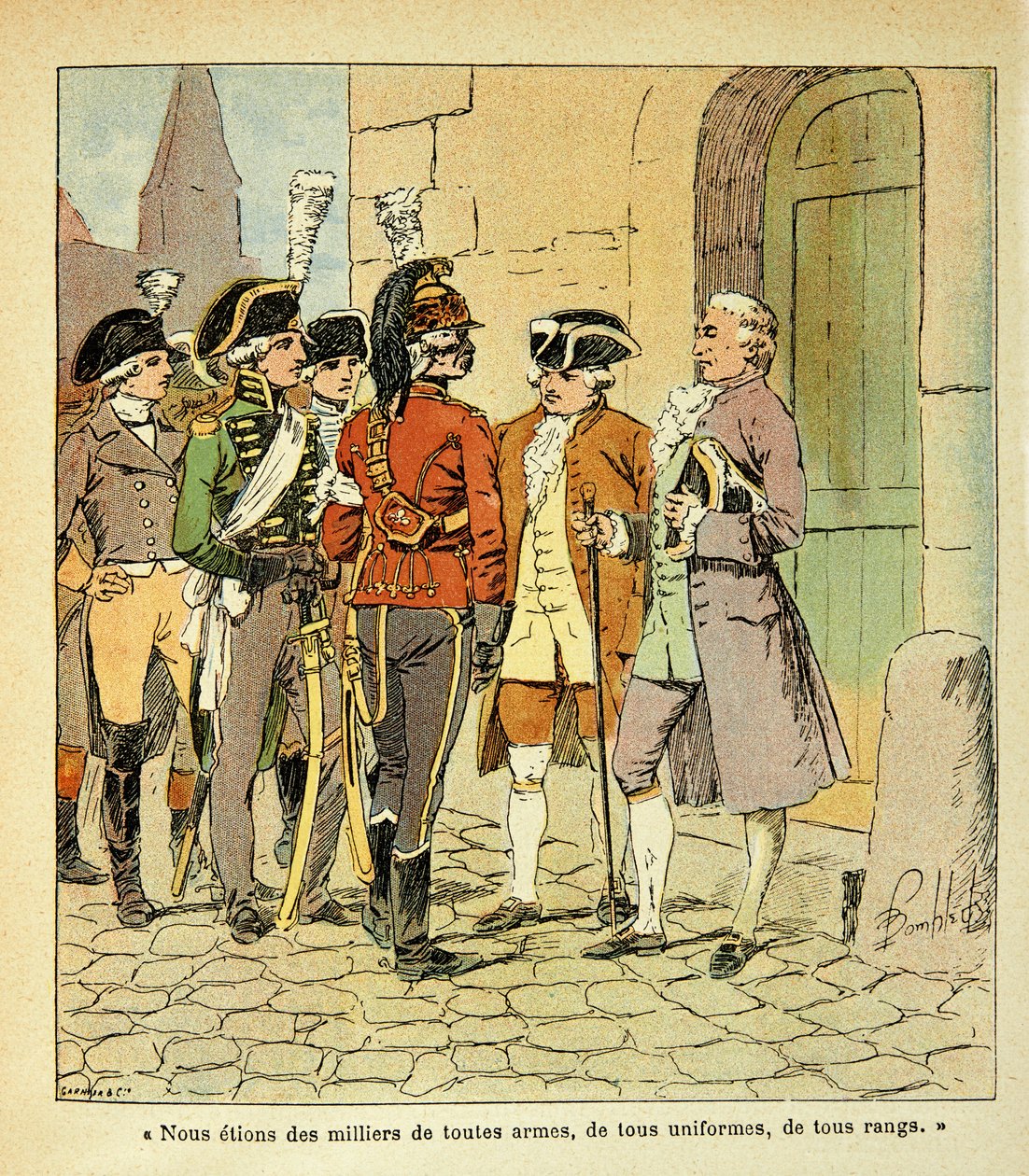 Ilustracja Bombled Louis (1862-1927) z książki „Memoriał św. Heleny” hrabiego Emmanuela de Las Cases (1766-1842): Emigrers to Coblenz (Koblenz) podczas rewolucji, kolekcja prywatna autorstwa Louis Charles Bombled