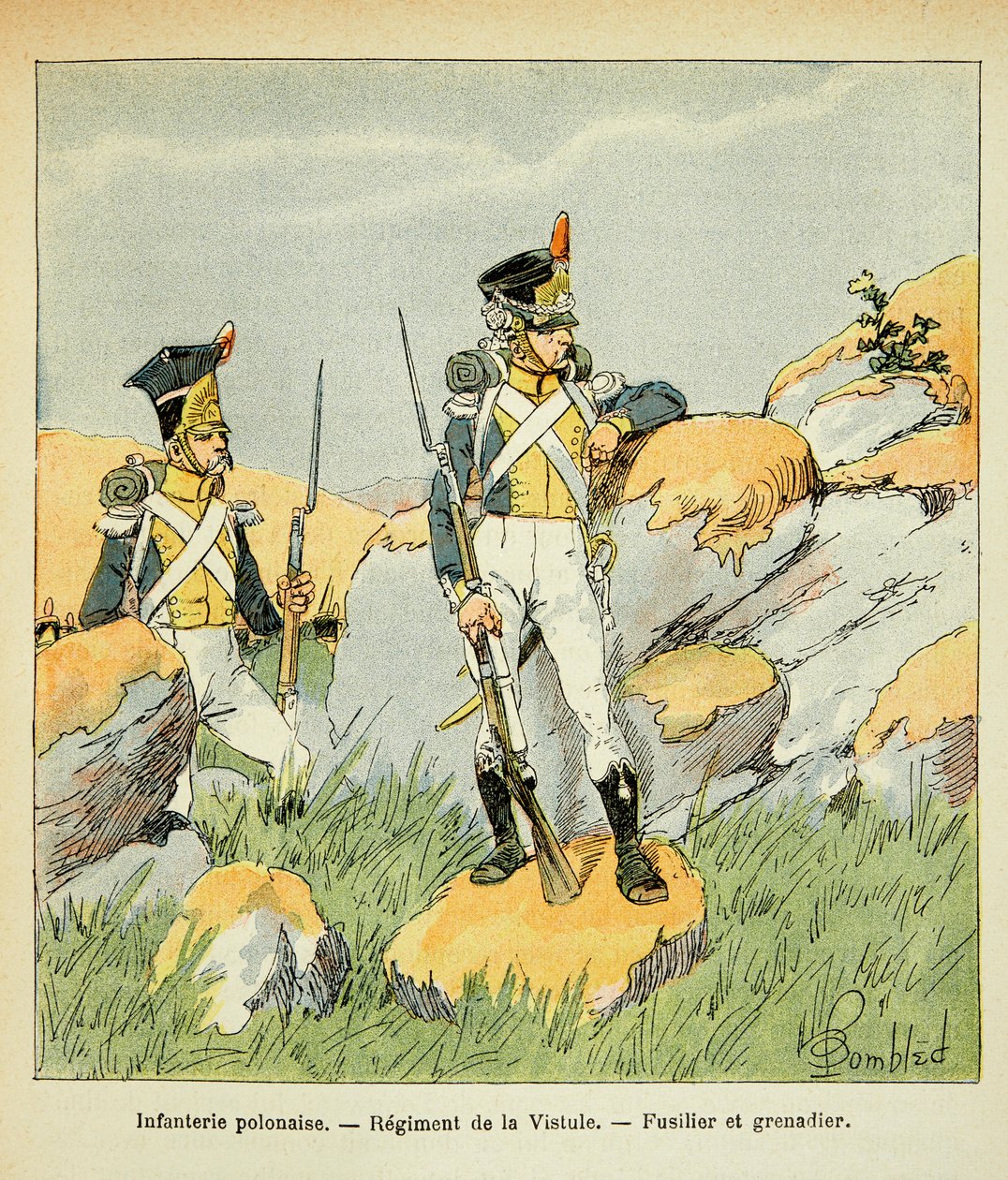 Ilustracja Bombled Louis (1862-1927) z książki „Memoriał św. Heleny” hrabiego Emmanuela de Las Cases (1766-1842): Piechota polska; Pułk Wisły; fizylier i grenadier, kolekcja prywatna autorstwa Louis Charles Bombled