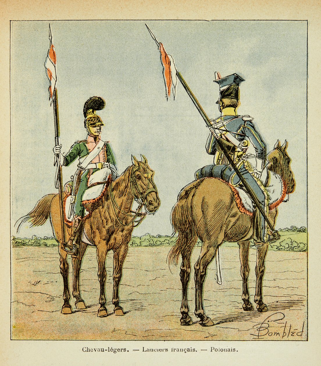 Ilustracja Bombled Louis (1862-1927) z książki „Memoriał św. Heleny” hrabiego Emmanuela de Las Cases (1766-1842): Lekkie konie gwardii: francuski i polski lansjer, kolekcja prywatna autorstwa Louis Charles Bombled