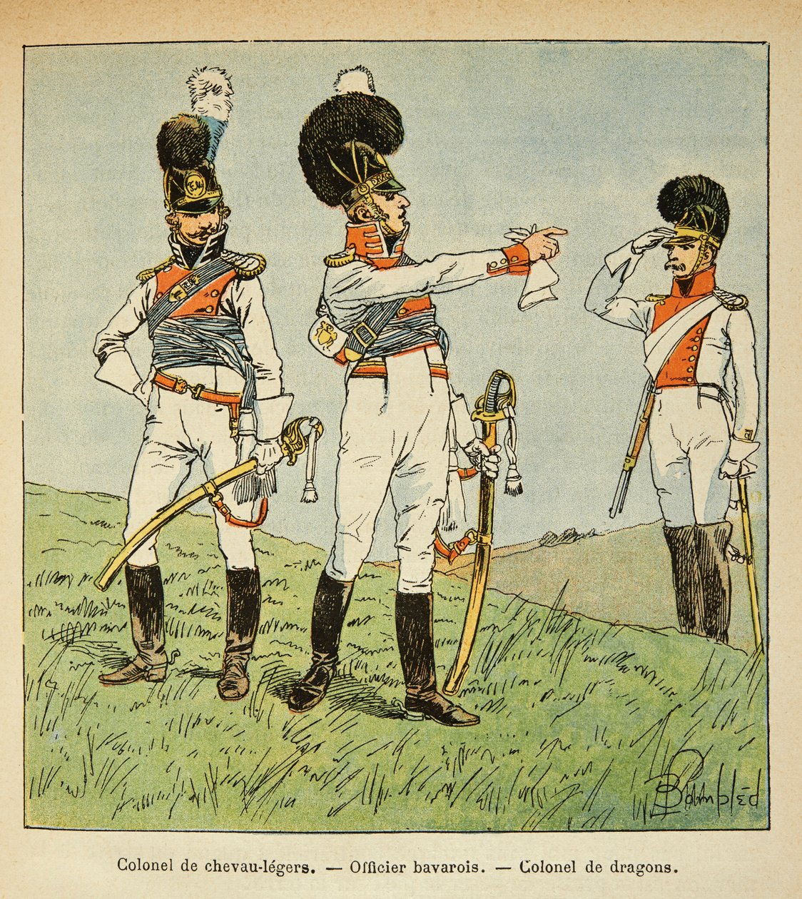 Ilustracja autorstwa Bombled Louis (1862-1927) z książki „Memoriał św. Heleny” hrabiego Emmanuela de Las Przypadki (1766-1842): Wojsko bawarskie: pułkownik lekkich koni; oficer bawarski; Pułkownik Smoków, kolekcja prywatna autorstwa Louis Charles Bombled