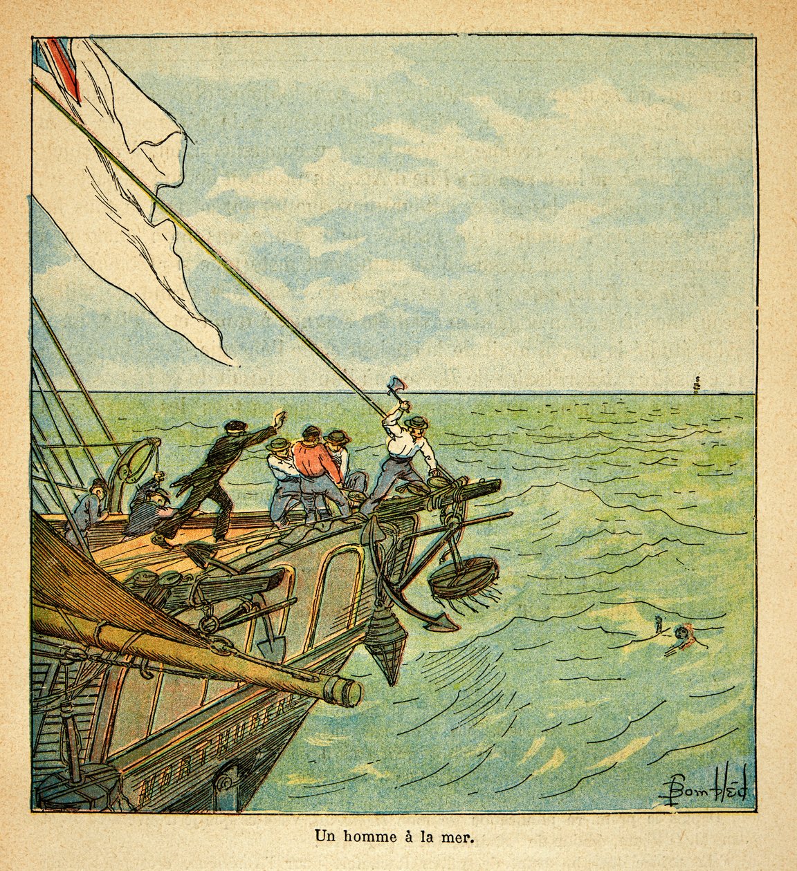 Ilustracja autorstwa Bombled Louisa (1862-1927) z książki „Memoriał św. Heleny” hrabiego Emmanuela de Las Cases (1766-1842): Człowiek tonie podczas podróży cesarza Napoleona na św. Helenę, kolekcja prywatna autorstwa Louis Charles Bombled