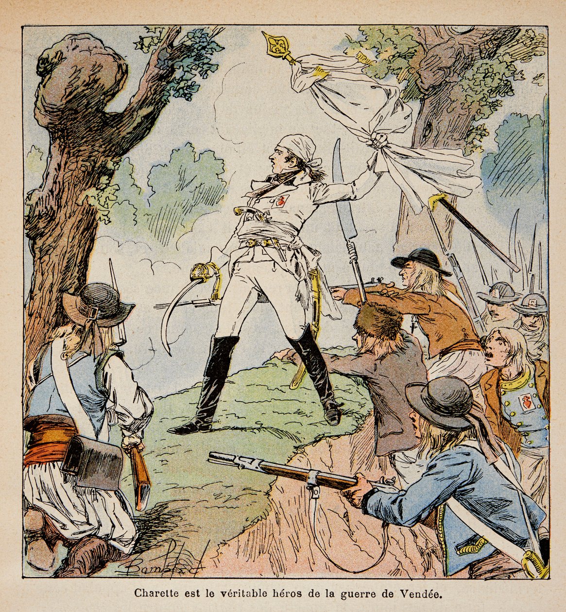 Ilustracja autorstwa Bombled Louis (1862-1927) z książki „The Memorial of Saint Helene” hrabiego Emmanuela de Las Cases (1766-1842): Chief Vendeen Charrette i jego zwolennicy, Private Collection autorstwa Louis Charles Bombled