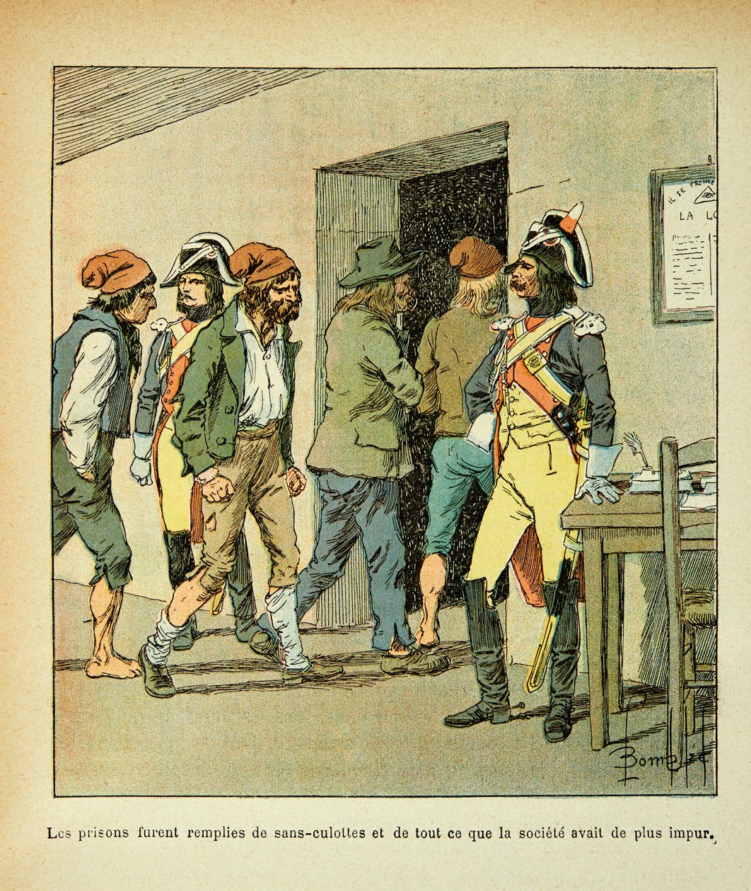 Ilustracja autorstwa Bombled Louis (1862-1927) z książki „Memoriał św. Heleny” hrabiego Emmanuela de Las Cases (1766-1842): Podczas rewolucji francuskiej więzienia były wypełnione, kolekcja prywatna autorstwa Louis Charles Bombled