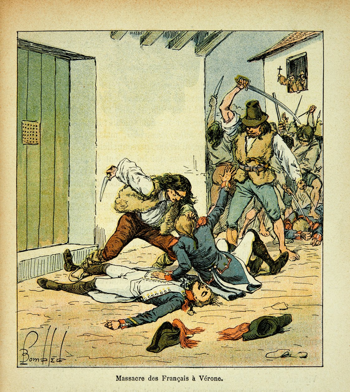 Ilustracja Bombled Louis (1862-1927) z książki „Memoriał św. Heleny” hrabiego Emmanuela de Las Cases (1766-1842): Masakra żołnierzy francuskich w Weronie, zbiory prywatne autorstwa Louis Charles Bombled