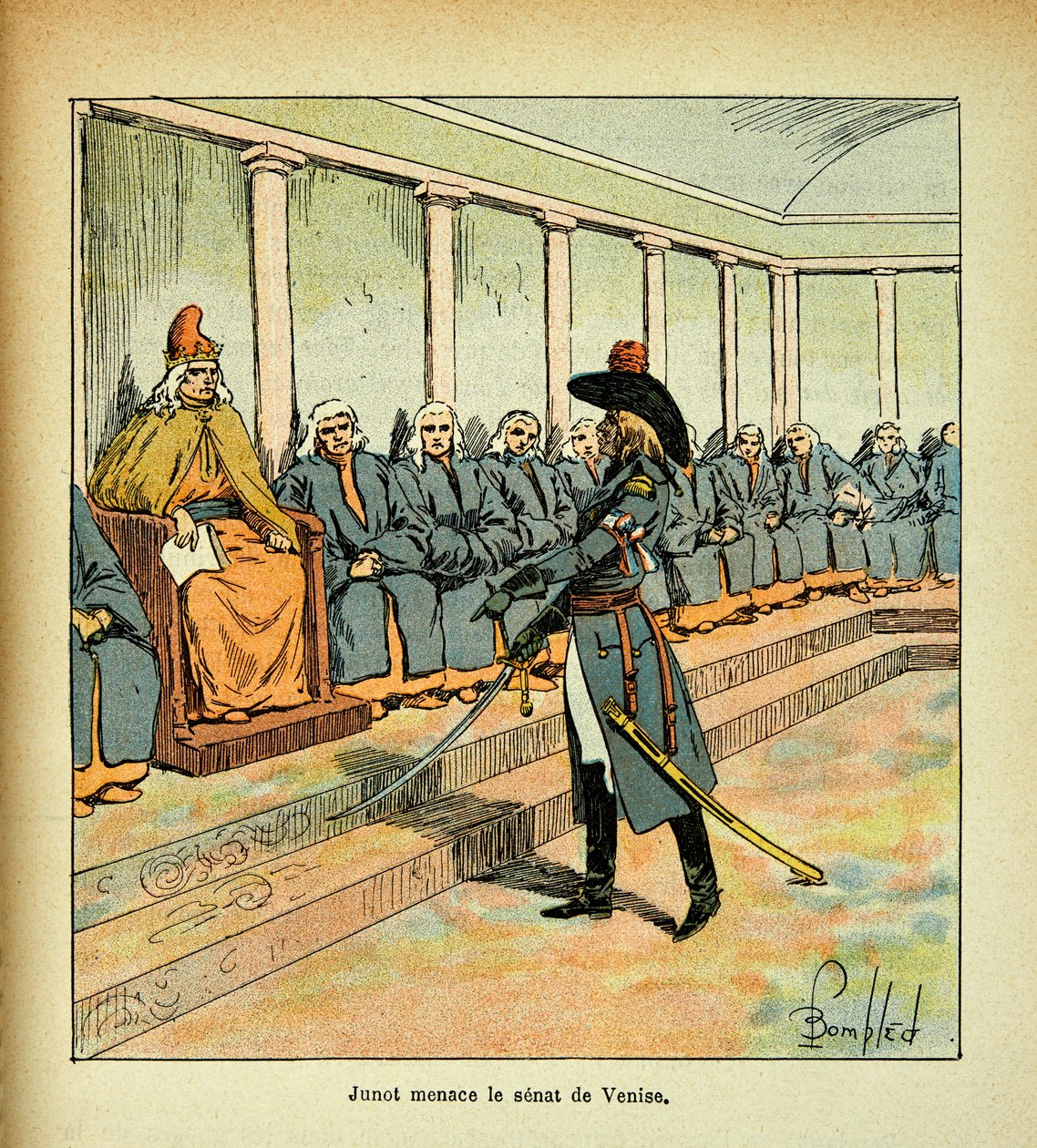Ilustracja autorstwa Bombleda Louisa (1862-1927) z książki "Pamiątka Świętej Heleny" autorstwa hrabiego Emmanuela de Las Cases (1766-1842): Junot (Jean Andoche Junot, książę Abrantes, znany jako La Tempete autorstwa Louis Charles Bombled