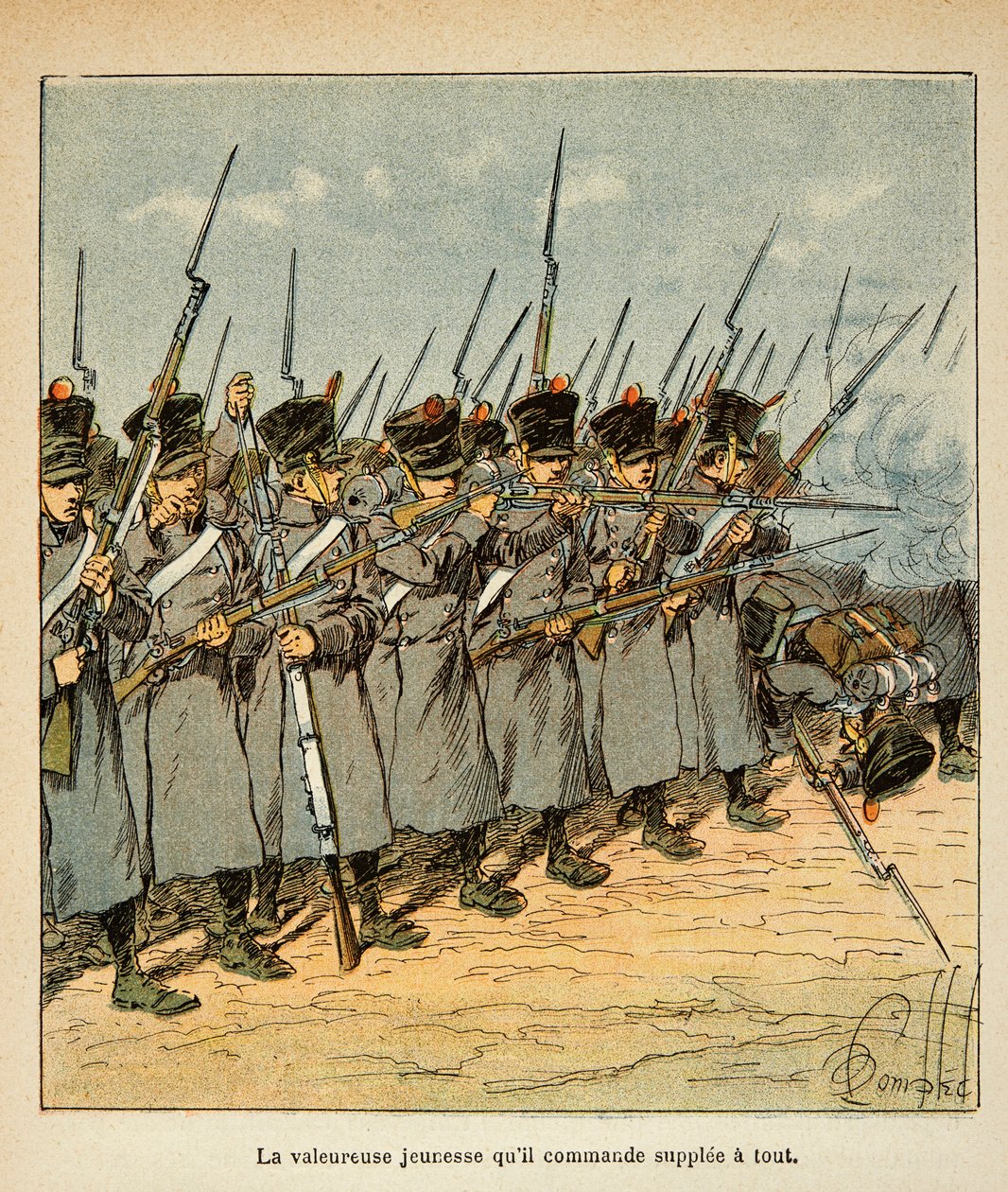 Ilustracja Bombled Louis (1862-1927) z książki „Memoriał św. Heleny” hrabiego Emmanuela de Las Cases (1766-1842): Francuzi podczas bitwy pod Lutzen w 1813 r., zbiory prywatne autorstwa Louis Charles Bombled
