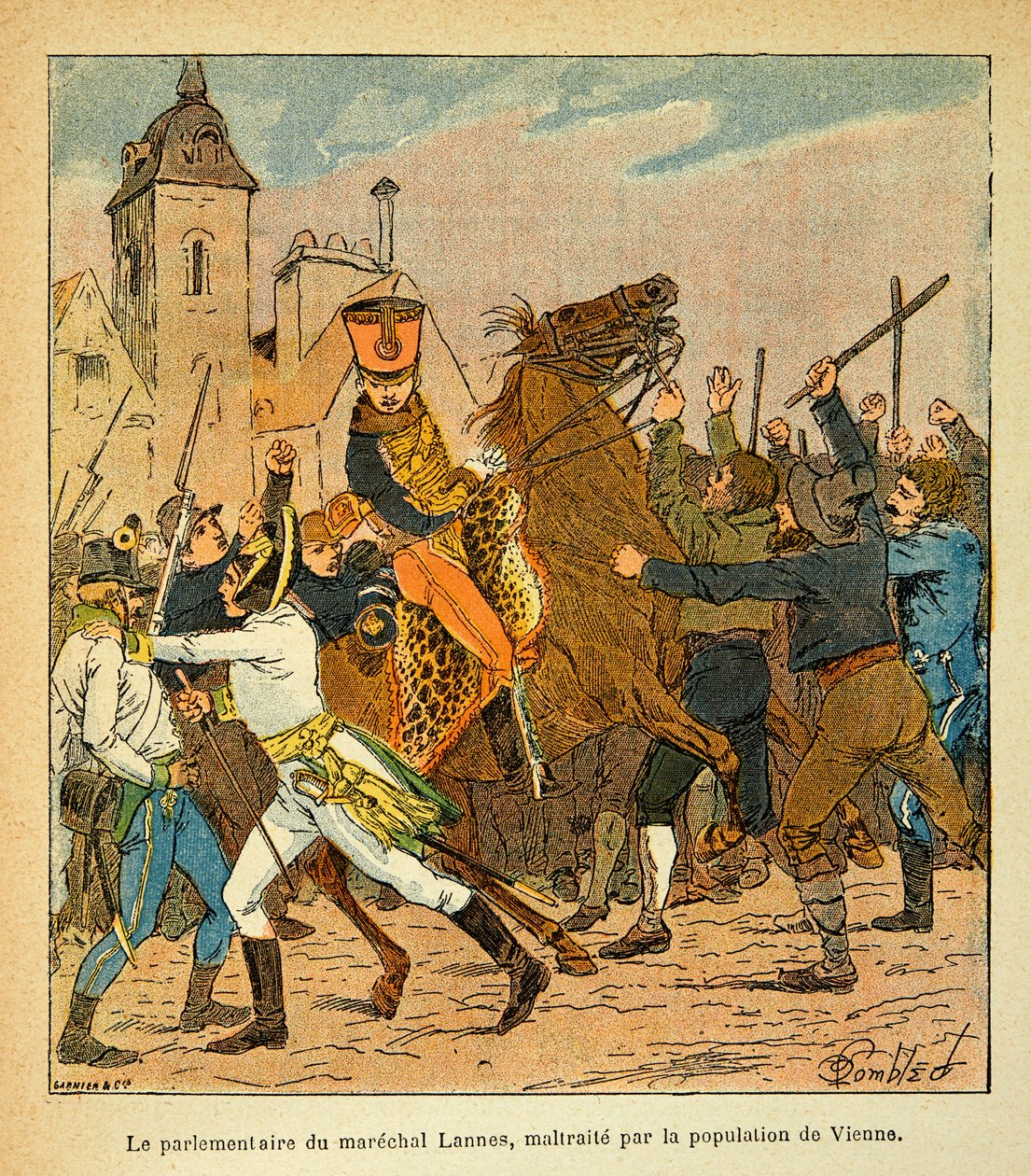Ilustracja Bombled Louis (1862-1927) z książki „Memoriał św. Heleny” hrabiego Emmanuela de Las Cases (1766-1842): Parlamentarz Marechal Lannes maltretowany przez ludność Wiednia, kolekcja prywatna autorstwa Louis Charles Bombled