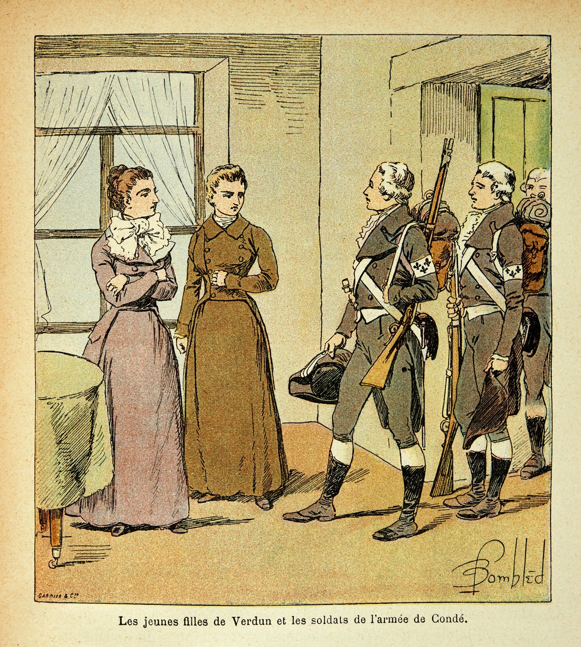 Ilustracja autorstwa Bombled Louis (1862-1927) z książki „Memoriał św. Heleny” hrabiego Emmanuela de Las Cases (1766-1842): Młode córki Verdun i żołnierze Armee of Conde (Armee des Emigrres), Prywatna kolekcja autorstwa Louis Charles Bombled