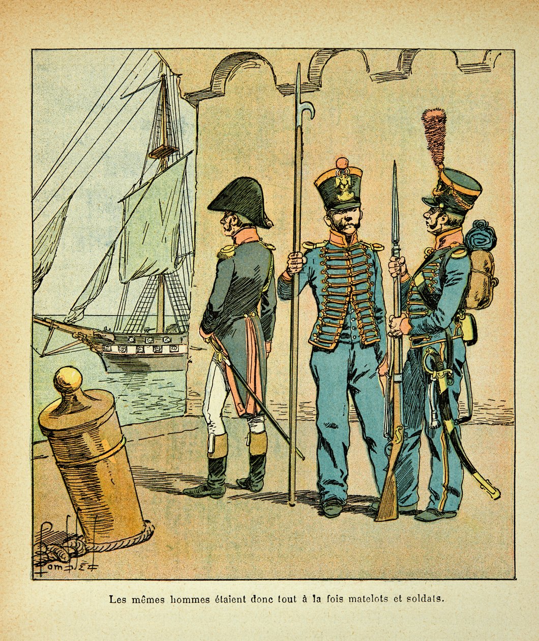 Ilustracja Bombled Louis (1862-1927) z książki „Memoriał św. Heleny” hrabiego Emmanuela de Las Cases (1766-1842): francuski marynarz i żołnierz, kolekcja prywatna autorstwa Louis Charles Bombled