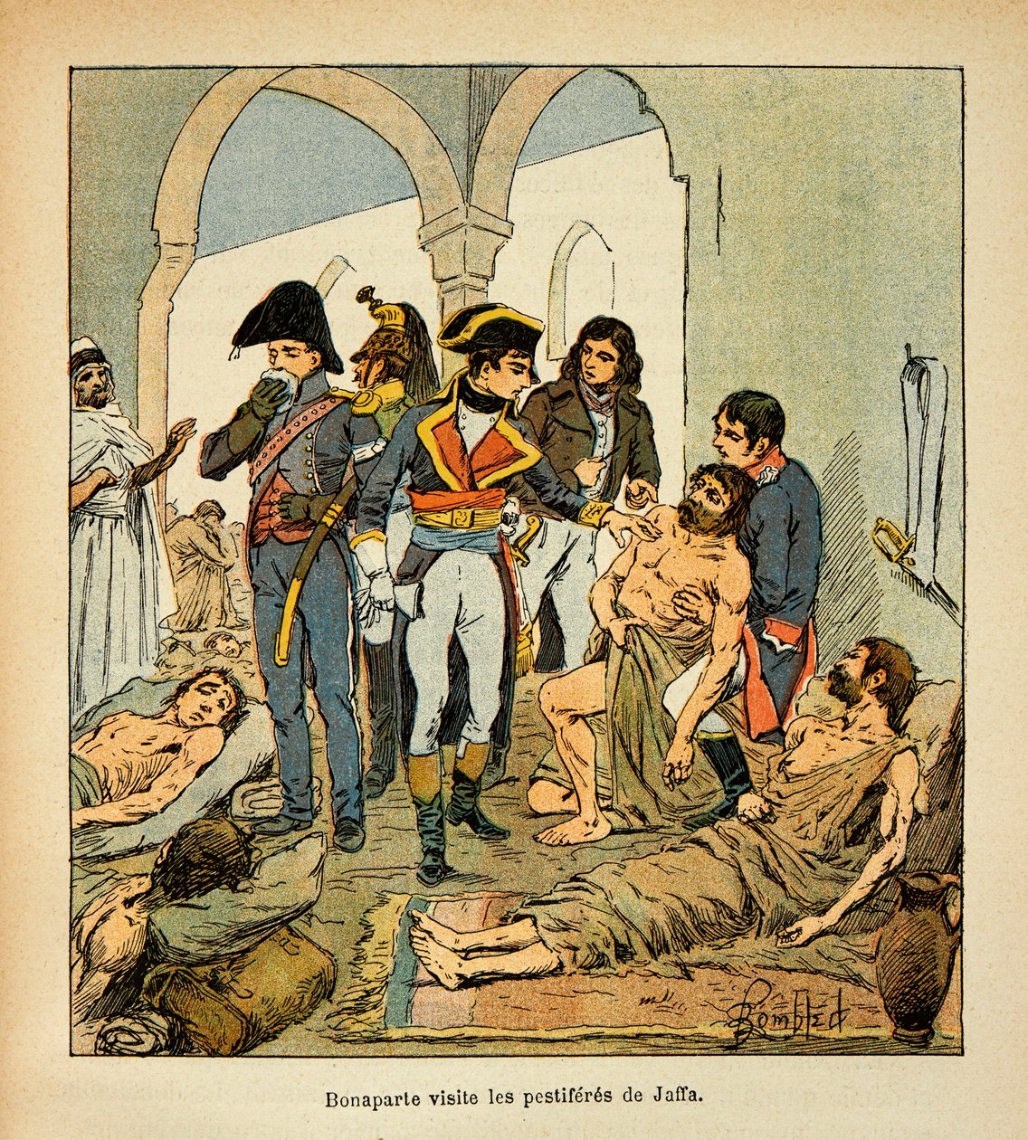 Ilustracja Bombled Louis (1862-1927) z książki „The Memorial of Saint Helene” hrabiego Emmanuela de Las Cases (1766-1842): Bonaparte odwiedza pestiferes w Jaffie, kolekcja prywatna autorstwa Louis Charles Bombled