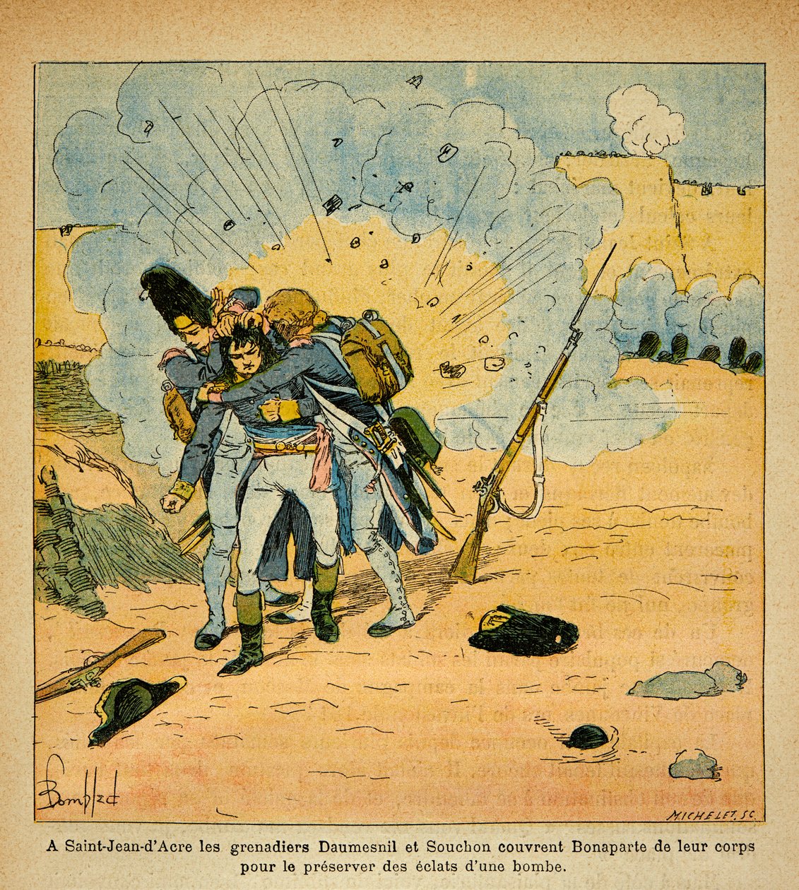 Ilustracja autorstwa Bombled Louisa (1862-1927) z książki „Memoriał św. Heleny” hrabiego Emmanuela de Las Cases (1766-1842): Podczas oblężenia Saint Jean d