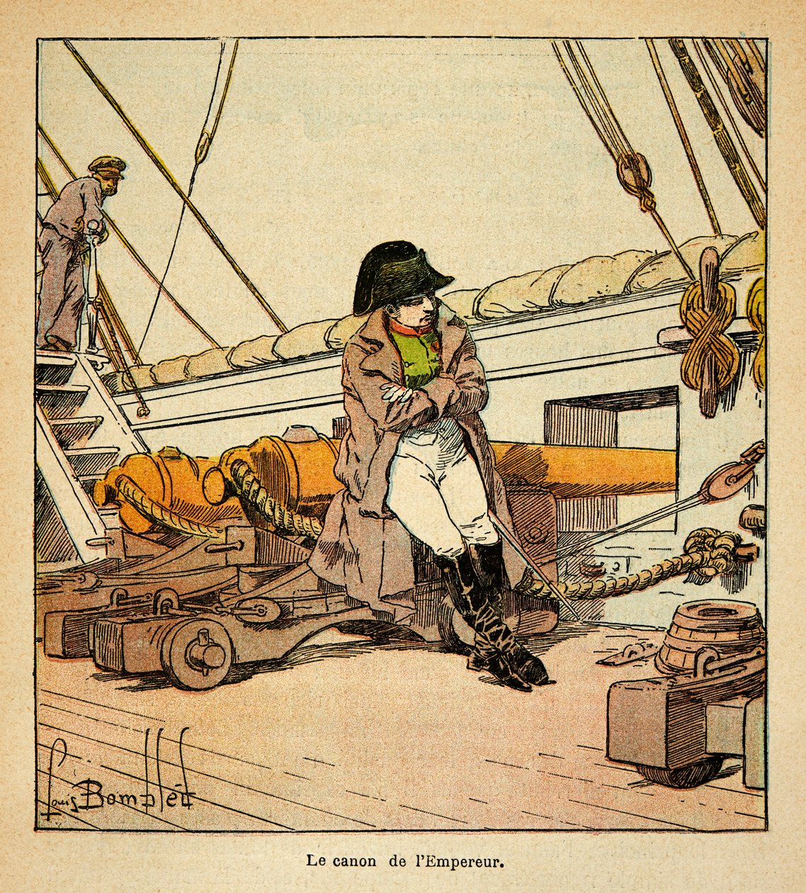Ilustracja Bombled Louis (1862-1927) z książki „Memoriał św. Heleny” hrabiego Emmanuela de Las Cases (1766-1842); Cesarz Napoleon na pokładzie Northumberland w 1815 r., kolekcja prywatna autorstwa Louis Charles Bombled