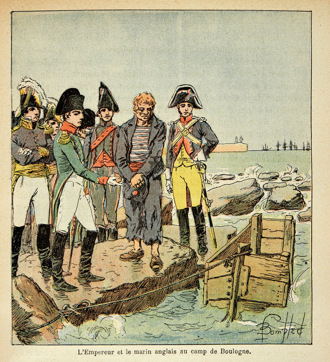 Ilustracja autorstwa Bombled Louis (1862-1927) z książki „Memoriał św. Heleny” hrabiego Emmanuela de Las Cases (1766-1842): Angielski marynarz pragnący dołączyć do swojego kraju wyzwolonego przez cesarza w obozie Boulogne, szeregowiec Kolekcja autorstwa Louis Charles Bombled