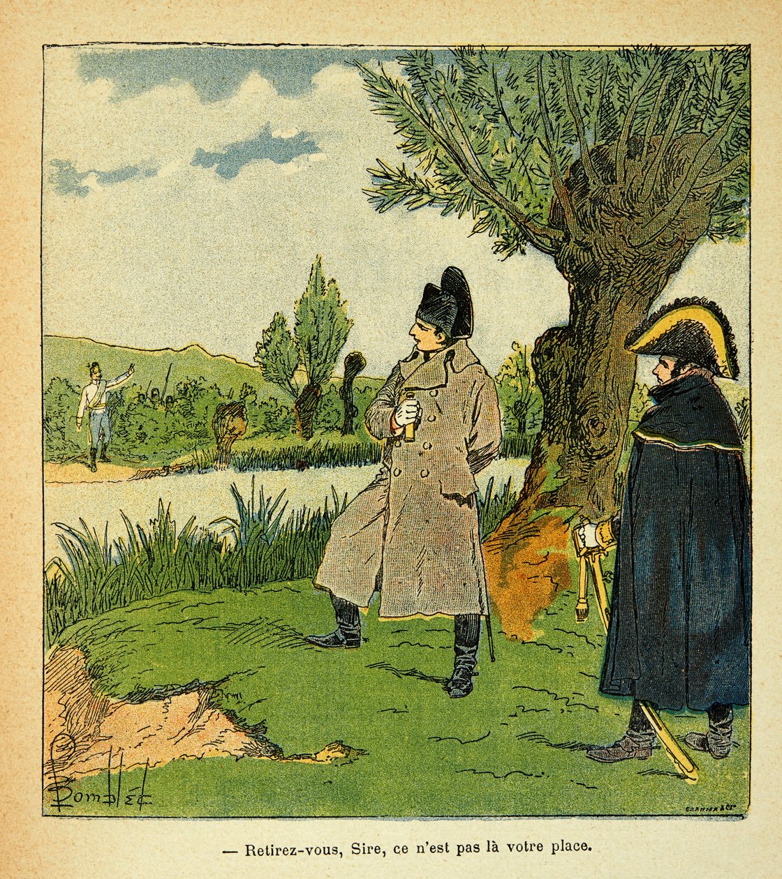 Ilustracja autorstwa Bombled Louis (1862-1927) z książki „Memoriał św. Heleny” hrabiego Emmanuela de Las Cases (1766-1842): Na wyspie Laubo podczas bitwy pod Esling Napoleon ryzykuje, austriacki oficer wzywa cesarza „” Withdr autorstwa Louis Charles Bombled