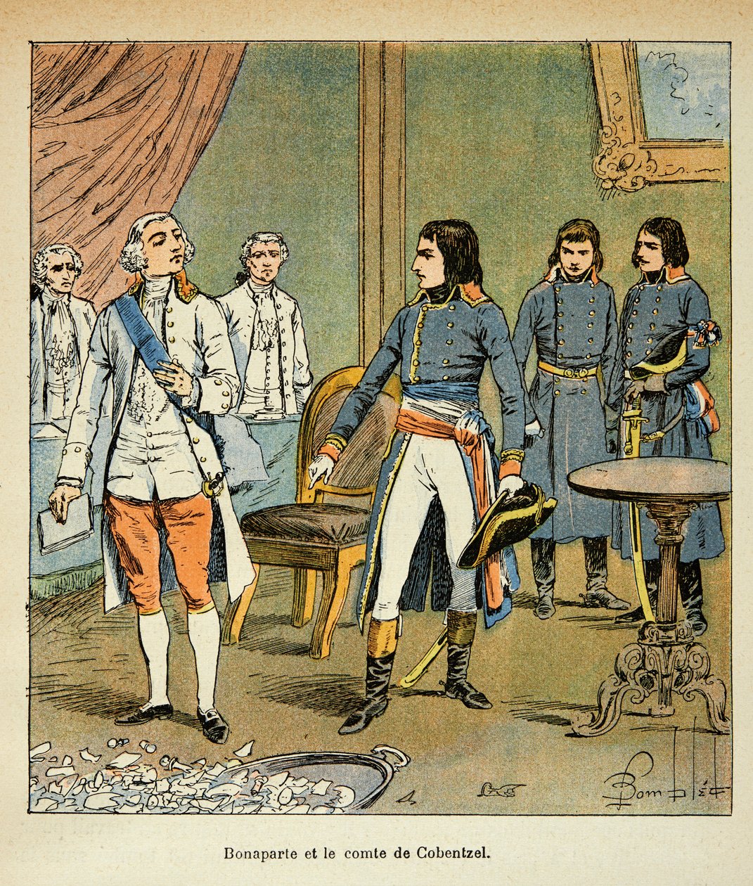Ilustracja Bombled Louis (1862-1927) z książki „Memoriał św. Heleny” hrabiego Emmanuela de Las Cases (1766-1842): Wywiad Bonapartego z hrabią Louisem Cobenzlem, kanclerzem Austrii podczas handlu Campo Formio, Prywatna kolekcja autorstwa Louis Charles Bombled