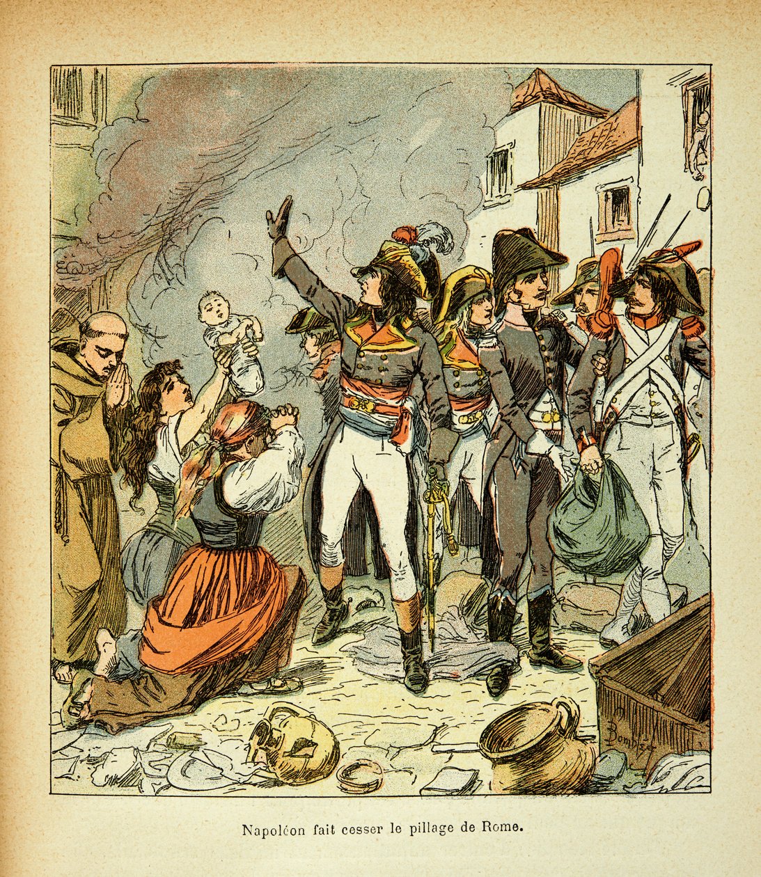 Ilustracja Bombled Louis (1862-1927) z książki „Memoriał św. Heleny” hrabiego Emmanuela de Las Cases (1766-1842): Bonaparte zaprzestaje grabieży Rzymu, kolekcja prywatna autorstwa Louis Charles Bombled