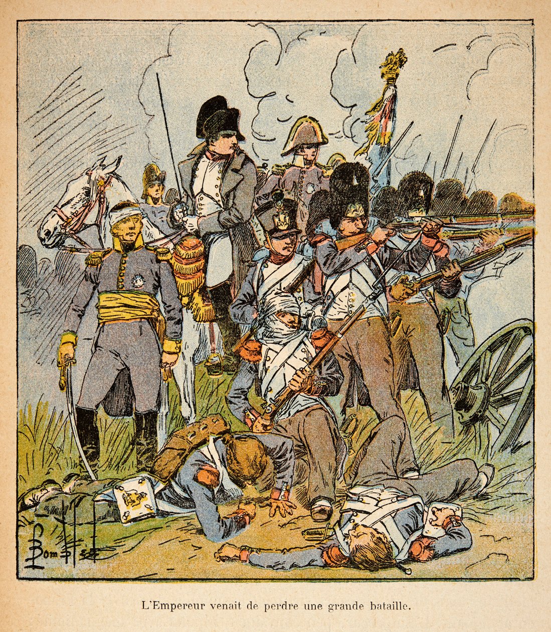 Ilustracja autorstwa Bombled Louis (1862-1927) z książki „Memoriał św. Heleny” hrabiego Emmanuela de Las Cases (1766-1842): Cesarz Napoleon w bitwie pod Waterloo w 1815 r., kolekcja prywatna autorstwa Louis Charles Bombled