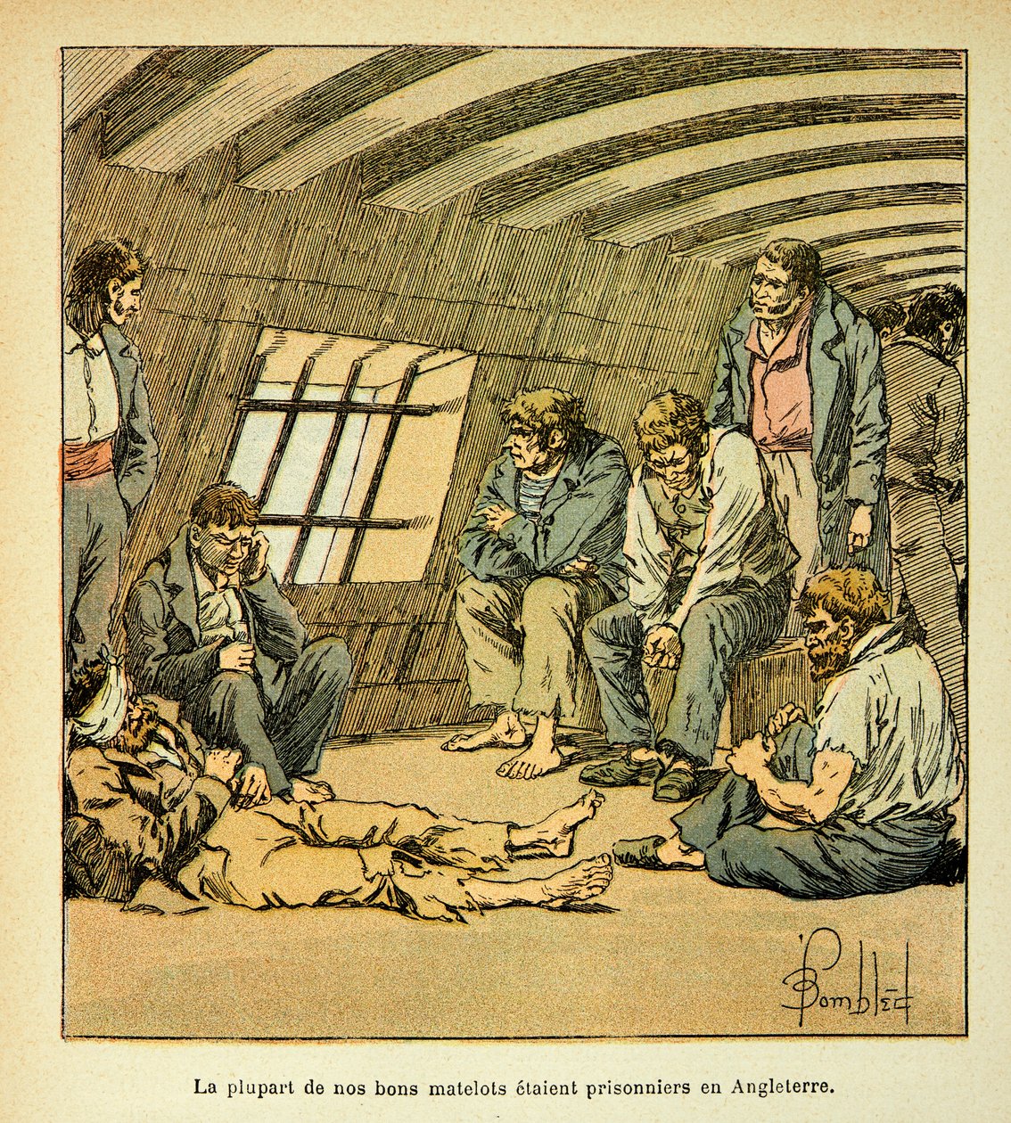 Ilustracja Bombled Louis (1862-1927) z książki „The memorial se Sainte Helene” hrabiego Emmanuela de Las Cases (1766-1842): francuscy więźniowie na angielskich pontonach, zbiory prywatne autorstwa Louis Charles Bombled