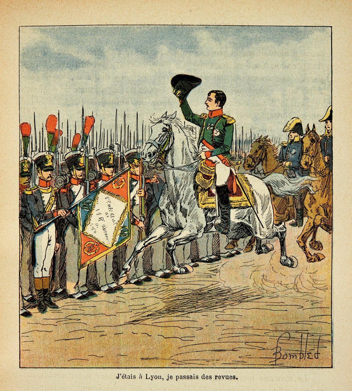Ilustracja Bombled Louis (1862-1927) z książki „The memorial se Sainte Helene” hrabiego Emmanuela de Las Cases (1766-1842): Cesarz Napoleon przekazuje wojska do recenzji, Kolekcja prywatna autorstwa Louis Charles Bombled