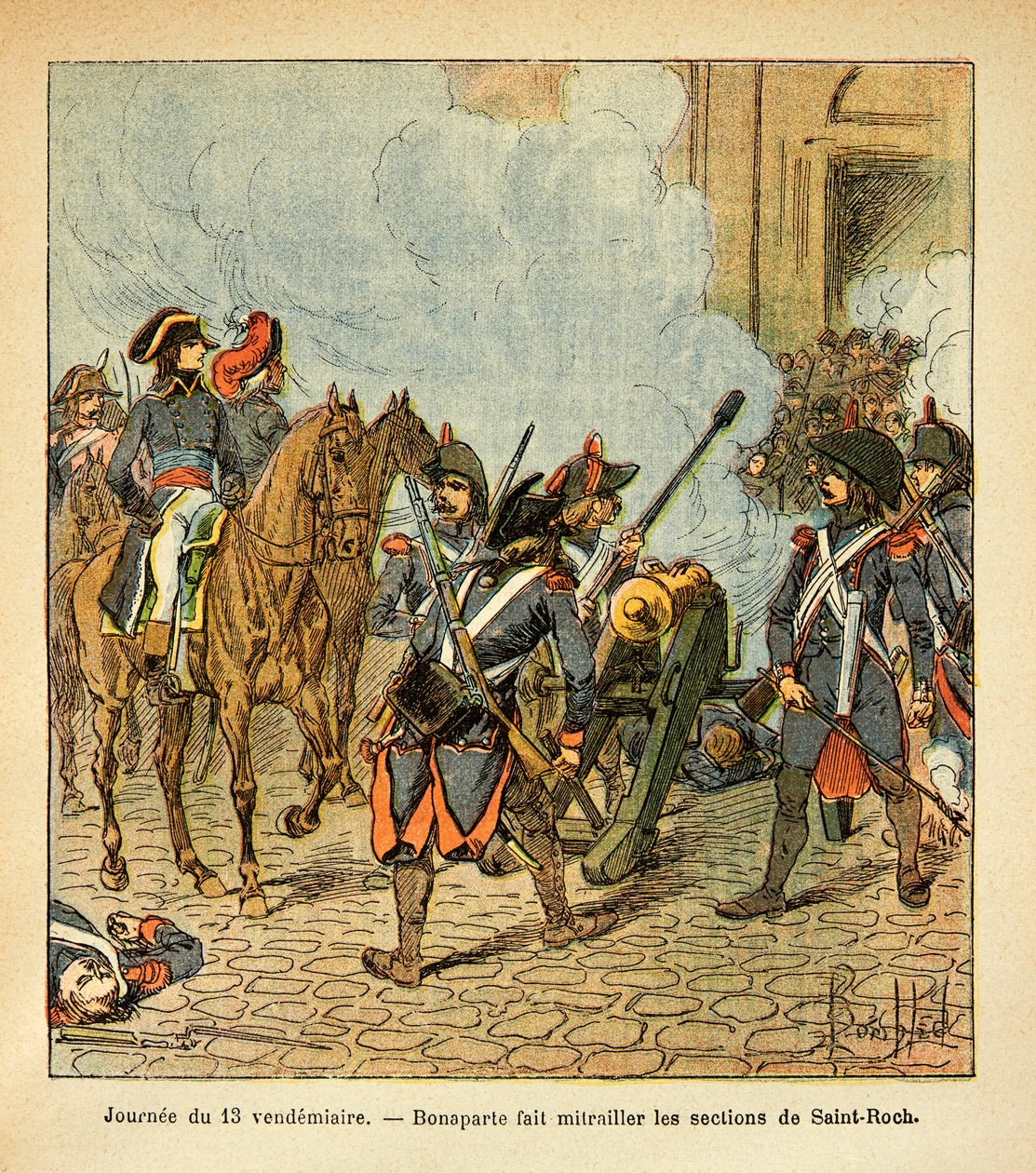 Ilustracja Bombled Louisa (1862-1927) z książki „The memorial se Sainte Helene” hrabiego Emmanuela de Las Cases (1766-1842): 13-tego piątku Bonaparte strzela z armaty do fragmentów świętego Rocha, Prywatna kolekcja autorstwa Louis Charles Bombled
