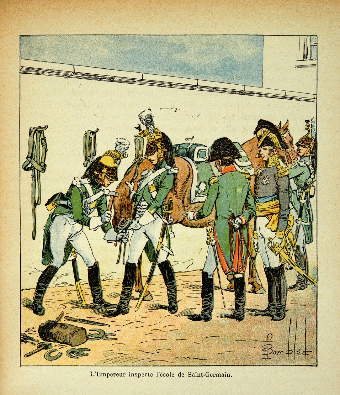 Ilustracja Bombled Louis (1862-1927) z książki „The memorial se Sainte Helene” hrabiego Emmanuela de Las Cases (1766-1842): Cesarz Napoleon inspekcyjny w szkole Saint Germain, kolekcja prywatna autorstwa Louis Charles Bombled