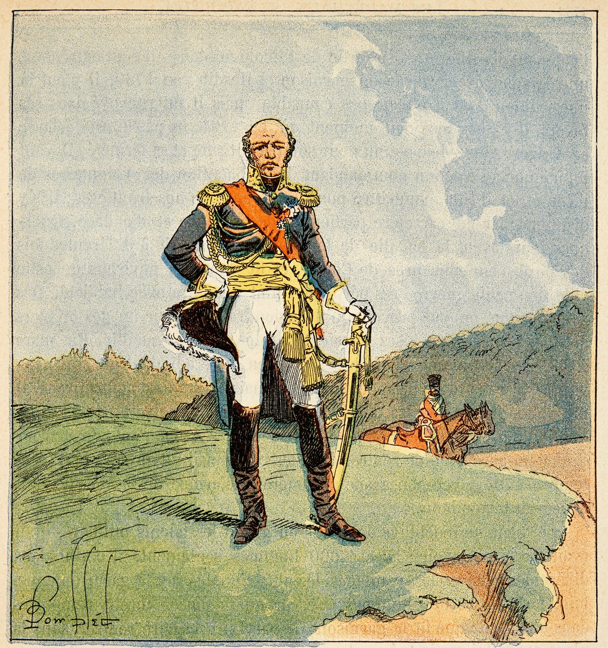 Ilustracja zbombardowanego Louisa (1862-1927) z książki „Memoriał św. Heleny” hrabiego Emmanuela de Las Cases (1766-1842): Portret Marechala Louisa Nicolasa Davouta (1777-1823), księcia Auerstaedt, księcia Eckmuhl , Prywatna kolekcja autorstwa Louis Charles Bombled