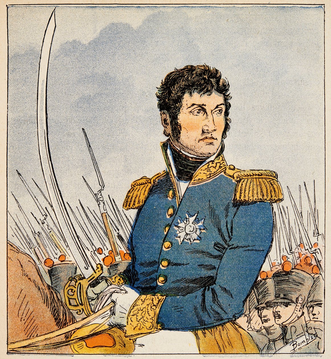 Ilustracja zbombardowanego Louisa (1862-1927) z książki „Memoriał św. Heleny” hrabiego Emmanuela de Las Cases (1766-1842): Portret marszałka Jeana Lannesa (1769-1809), księcia Montebello, kolekcja prywatna autorstwa Louis Charles Bombled